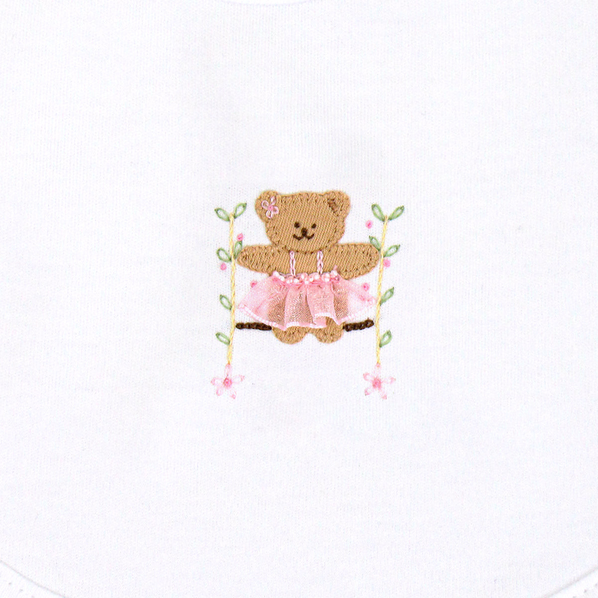 Bear Swing Embroidery Bib | Baby Girl