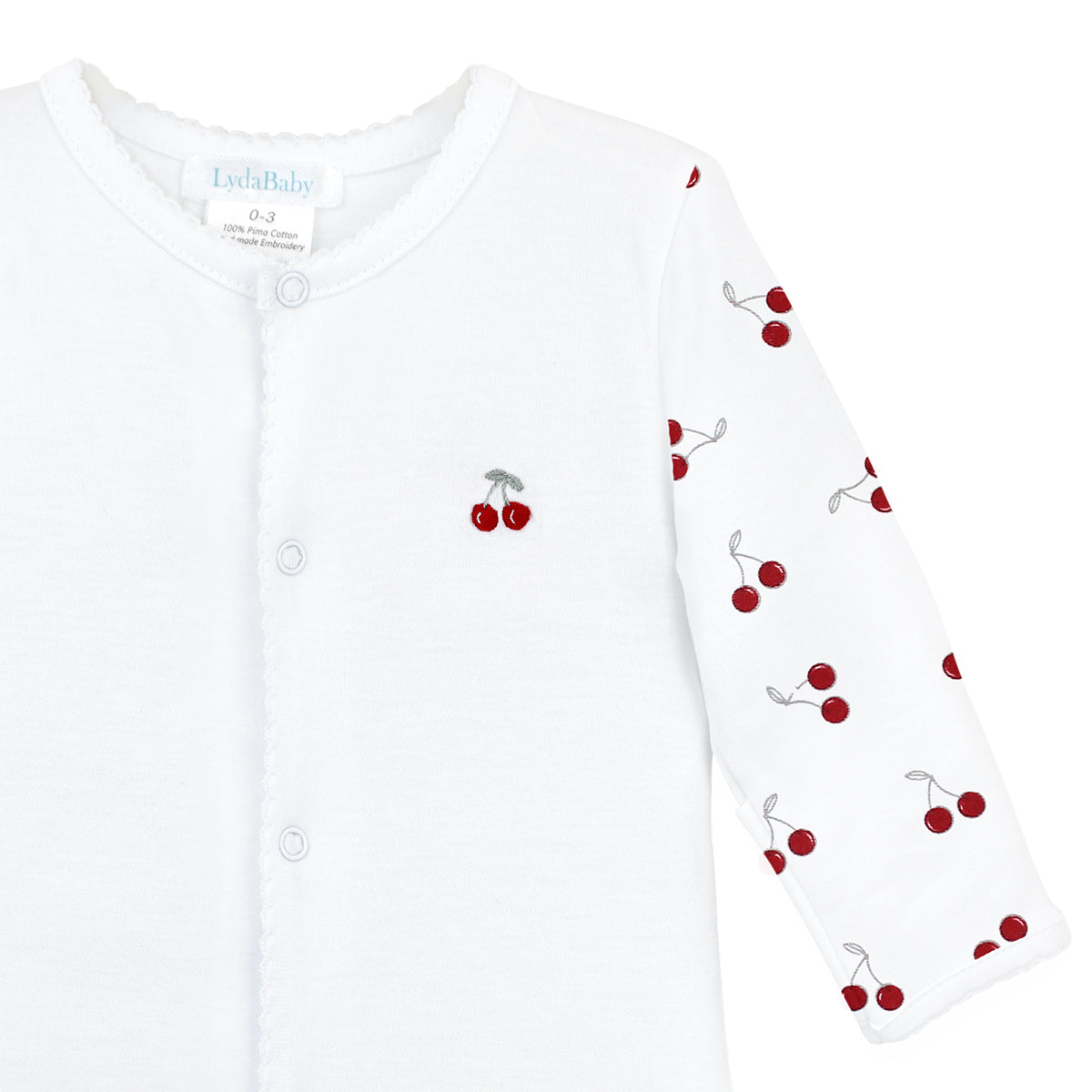 Cherries Embroidery and Printed Footie | Baby Girl