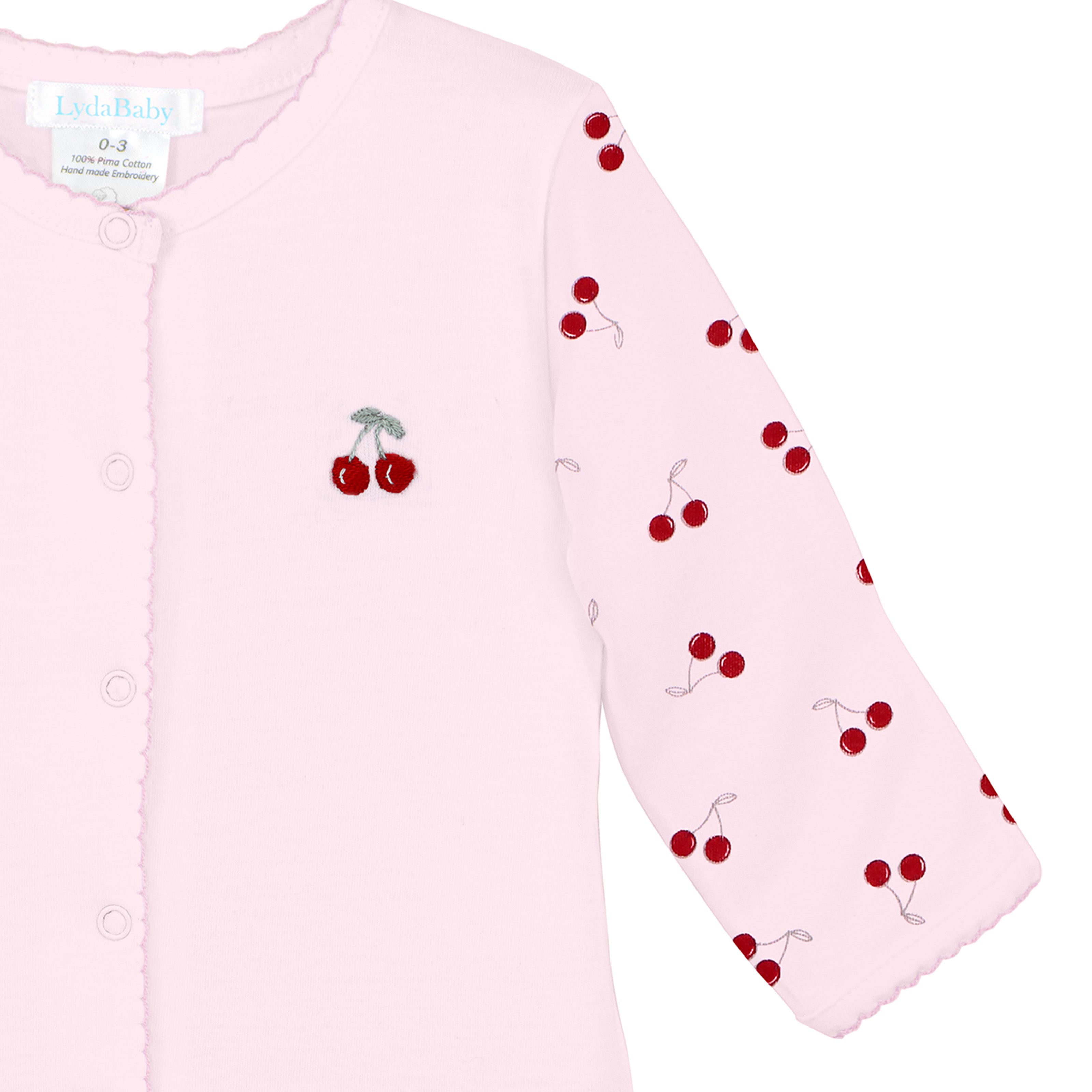 Sweet Cherries Embroidery and Printed Footie | Baby Girl