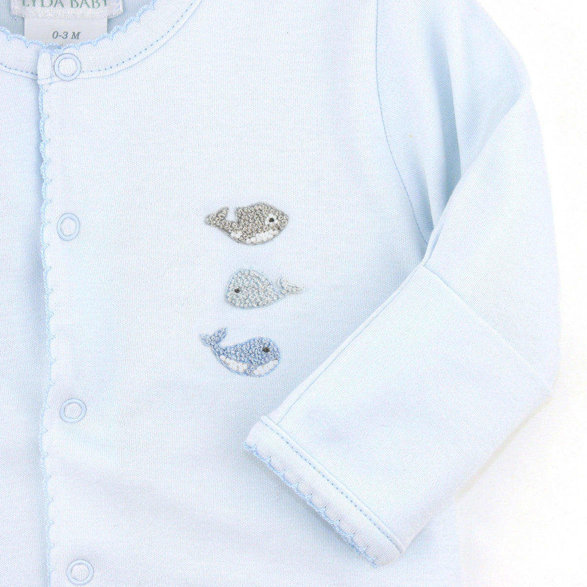 Cute Tiny Whales Embroidery Footie | Baby Boy