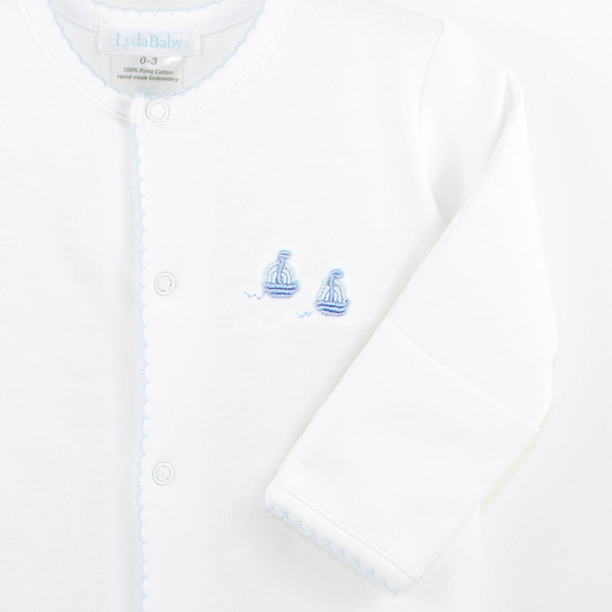 Lightblue Graceful Sailboats Embroidery Footie | Baby Boy