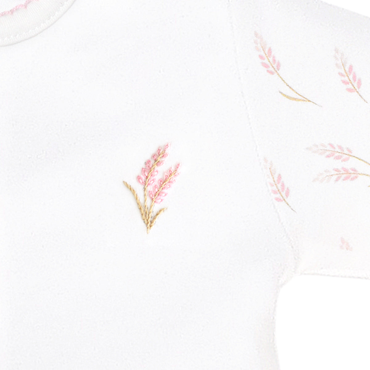 Wheat Spikes Embroidery and Printed Footie | Baby Girl