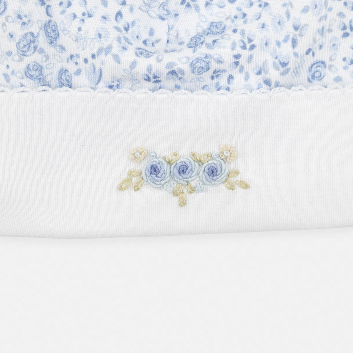 Blue Roses Embroidery and Printed Hat | Baby Girl