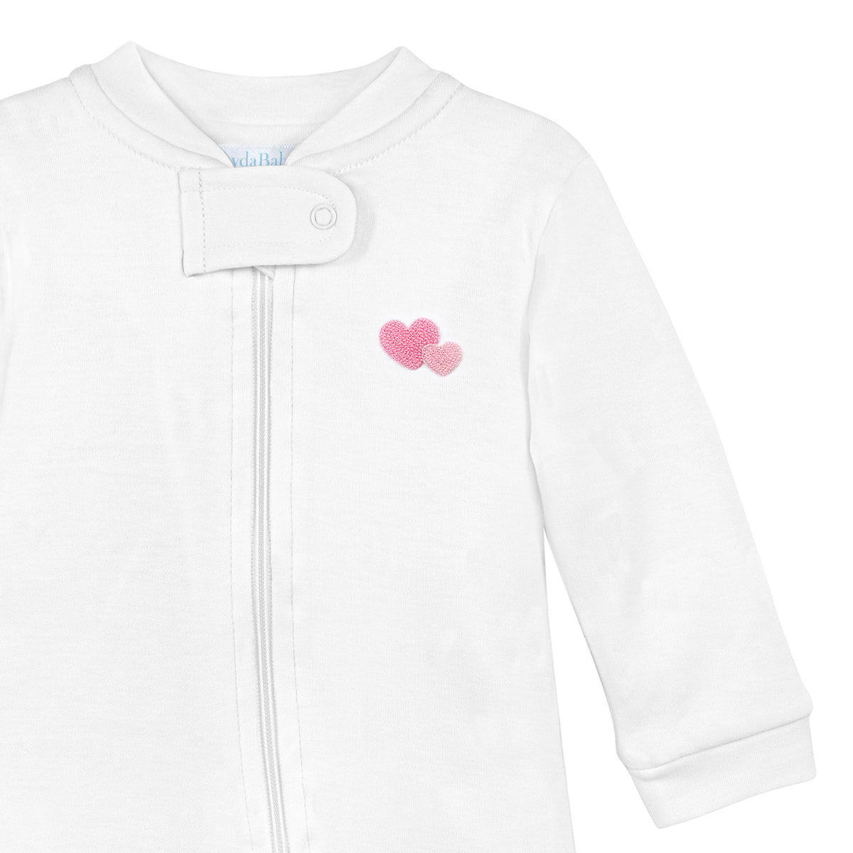 Double Love Embroidery Zipper Footie | Baby Girl