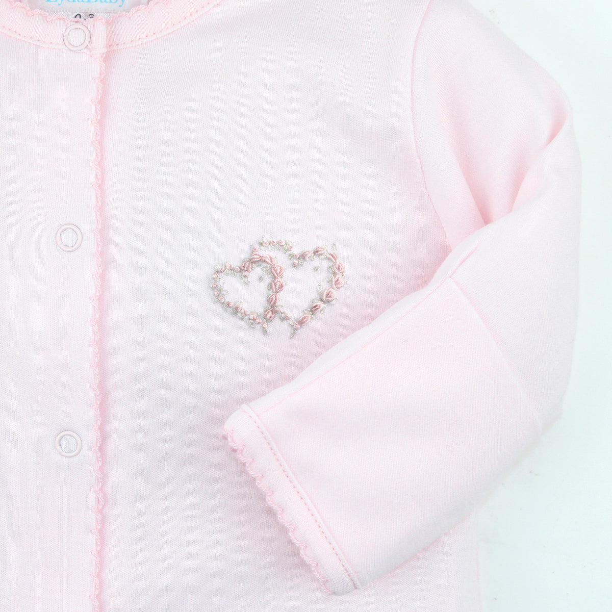 Double Roses Heart Embroidery  Footie | Baby Girl