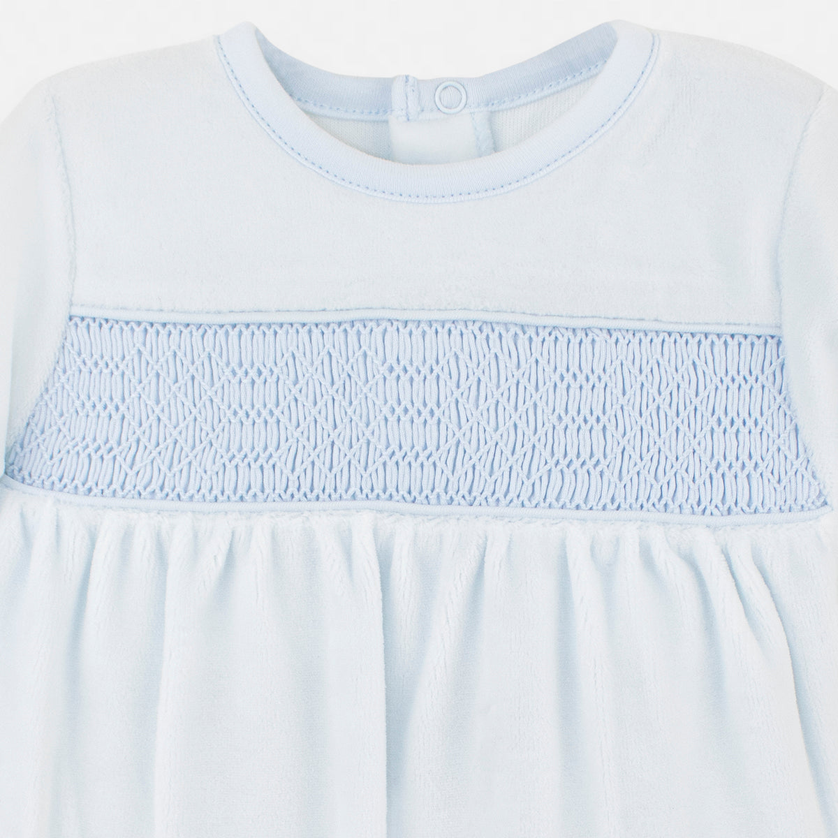 Smock Velour Light Blue Cotton Collection Footie |  Baby Boy