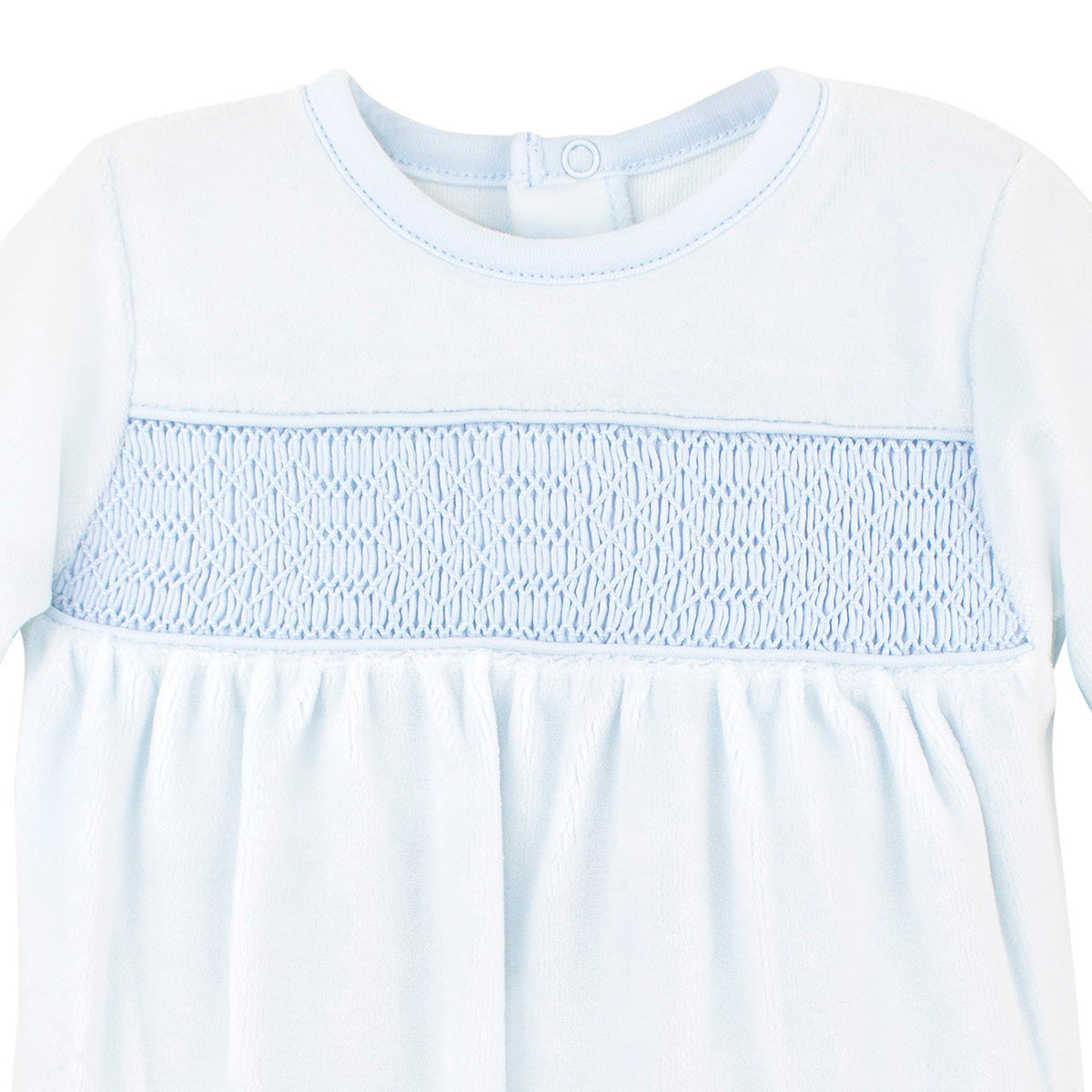 Smock Velour Light Blue Cotton Collection Footie |  Baby Boy