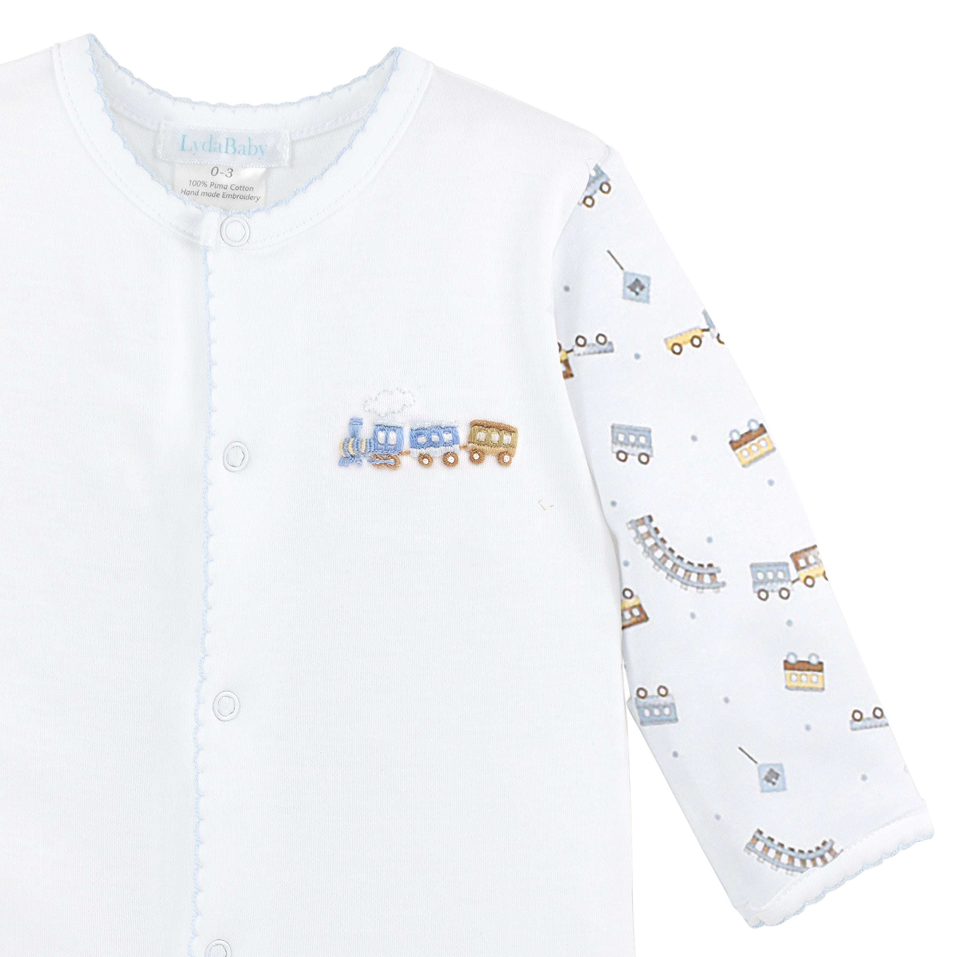 Train Embroidery and Printed Footie | Baby Boy