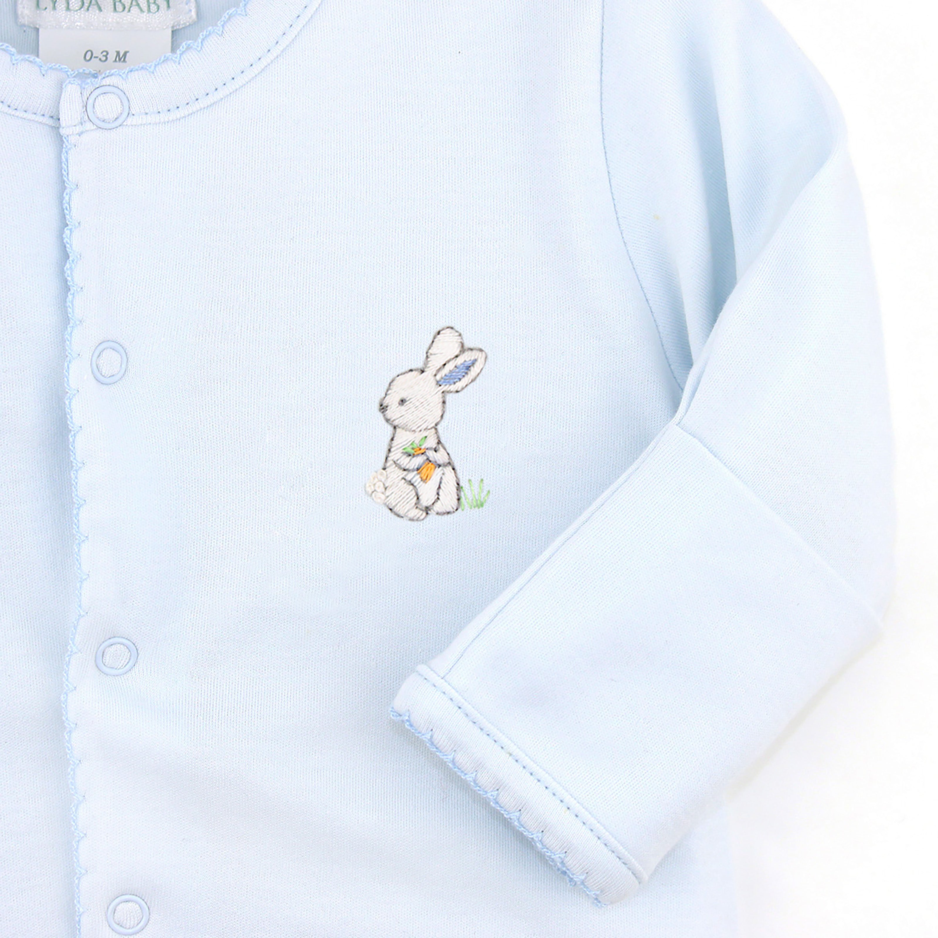 Bunnies in the Garden Embroidery Footie | Baby Boy