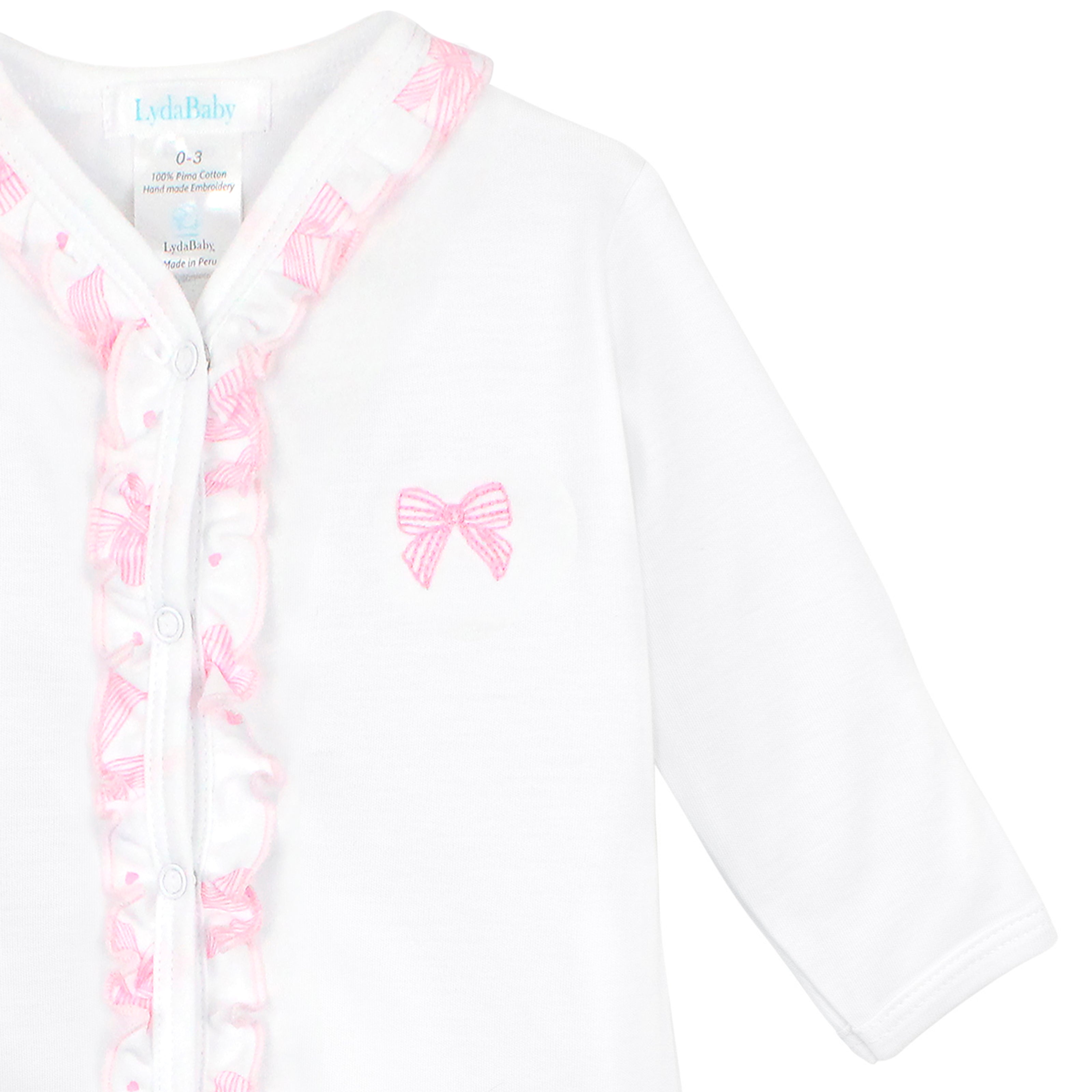 Stripe Bows Embroidery and Printed Footie | Baby Girl