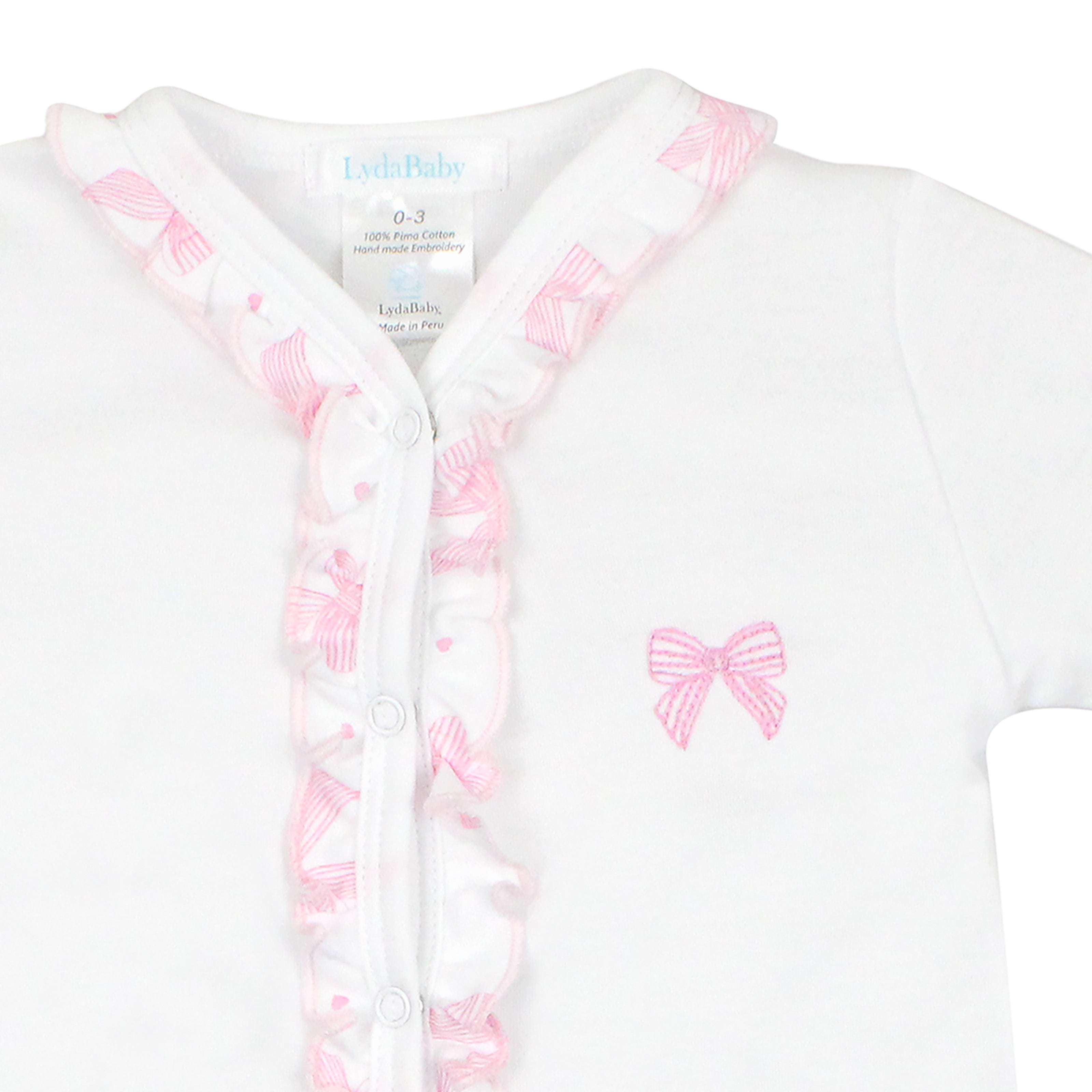 Stripe Bows Embroidery and Printed Footie | Baby Girl