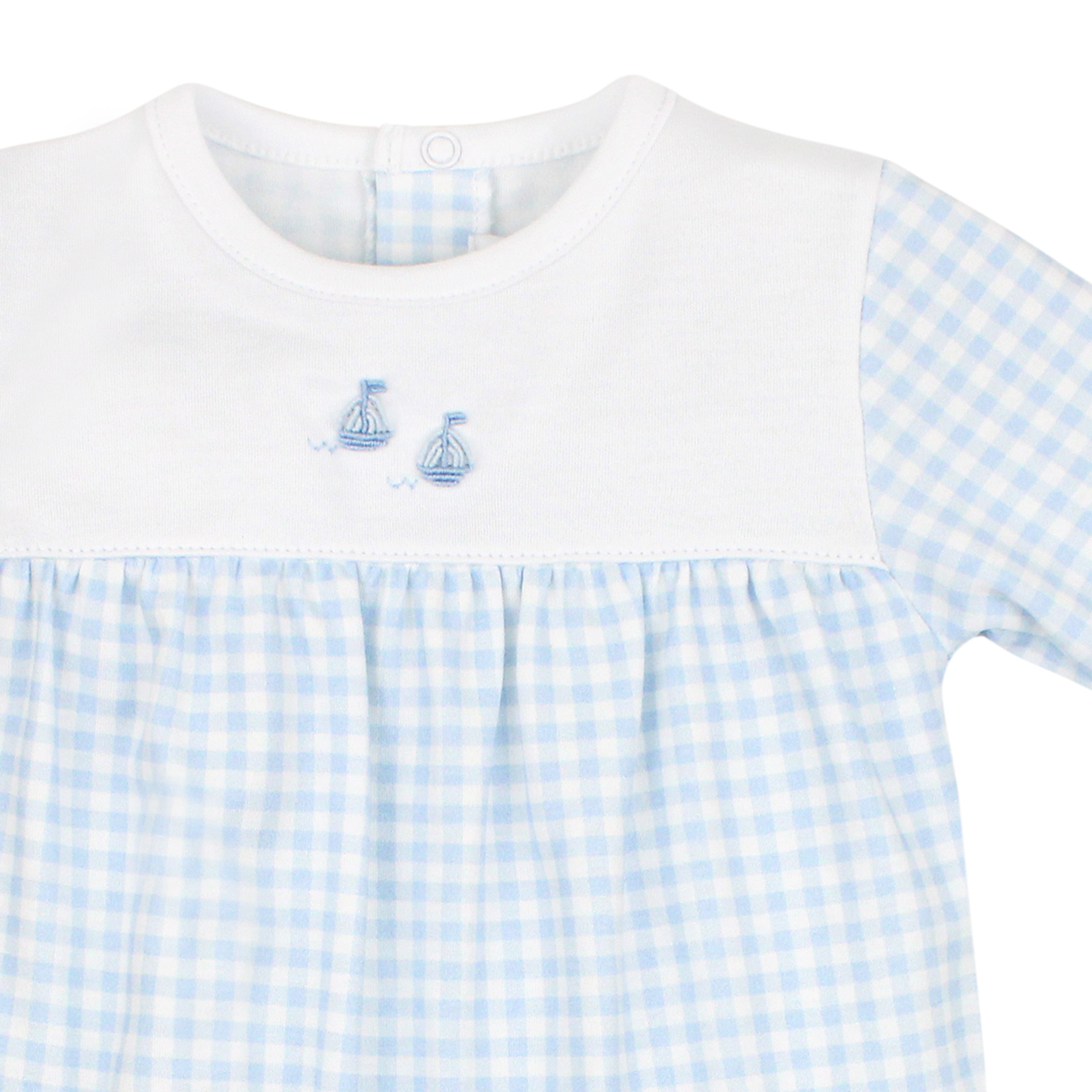 Gingham and Boats Embroidery and Printed Footie | Baby Boy