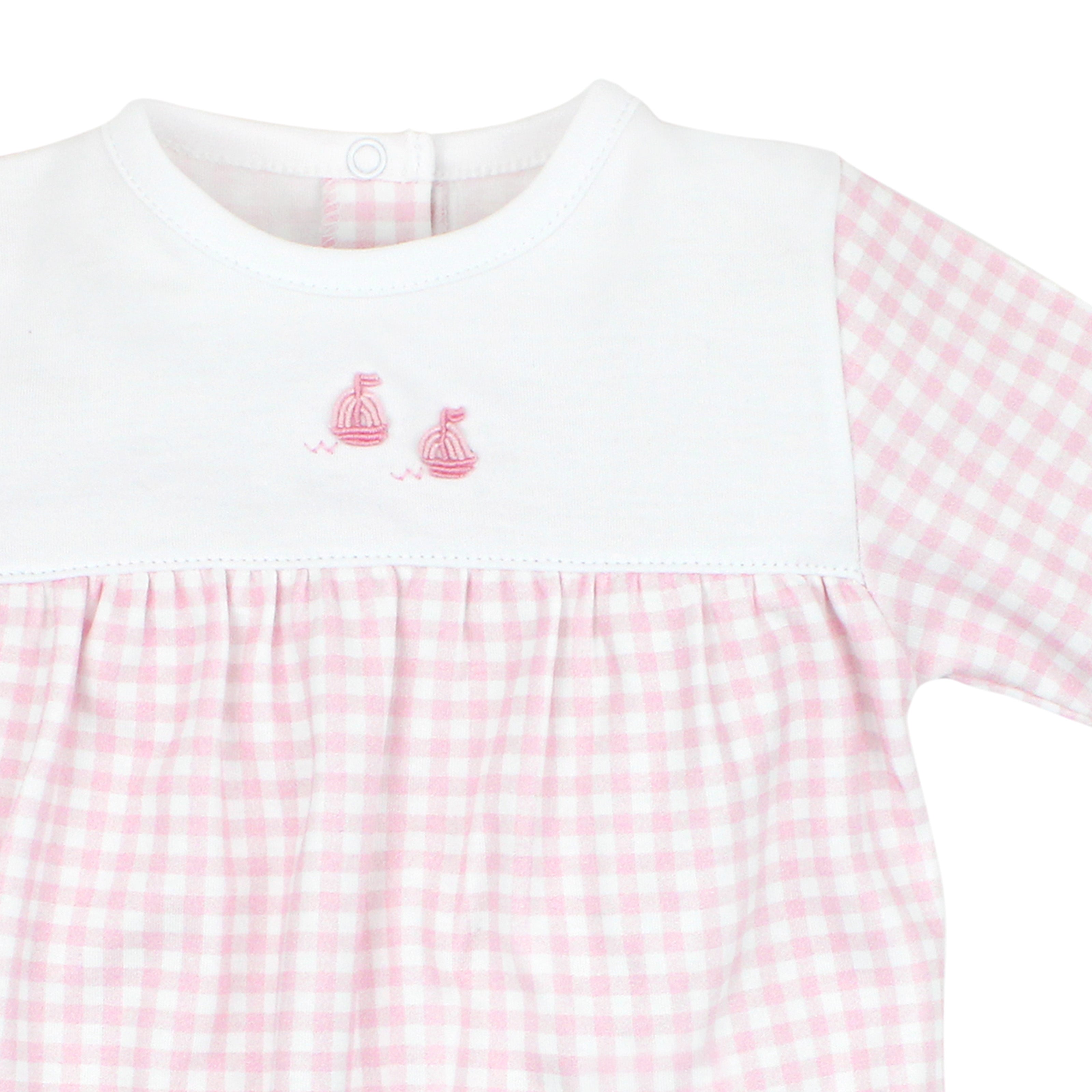 Gingham and Boats Embroidery and Printed Footie | Baby Girl