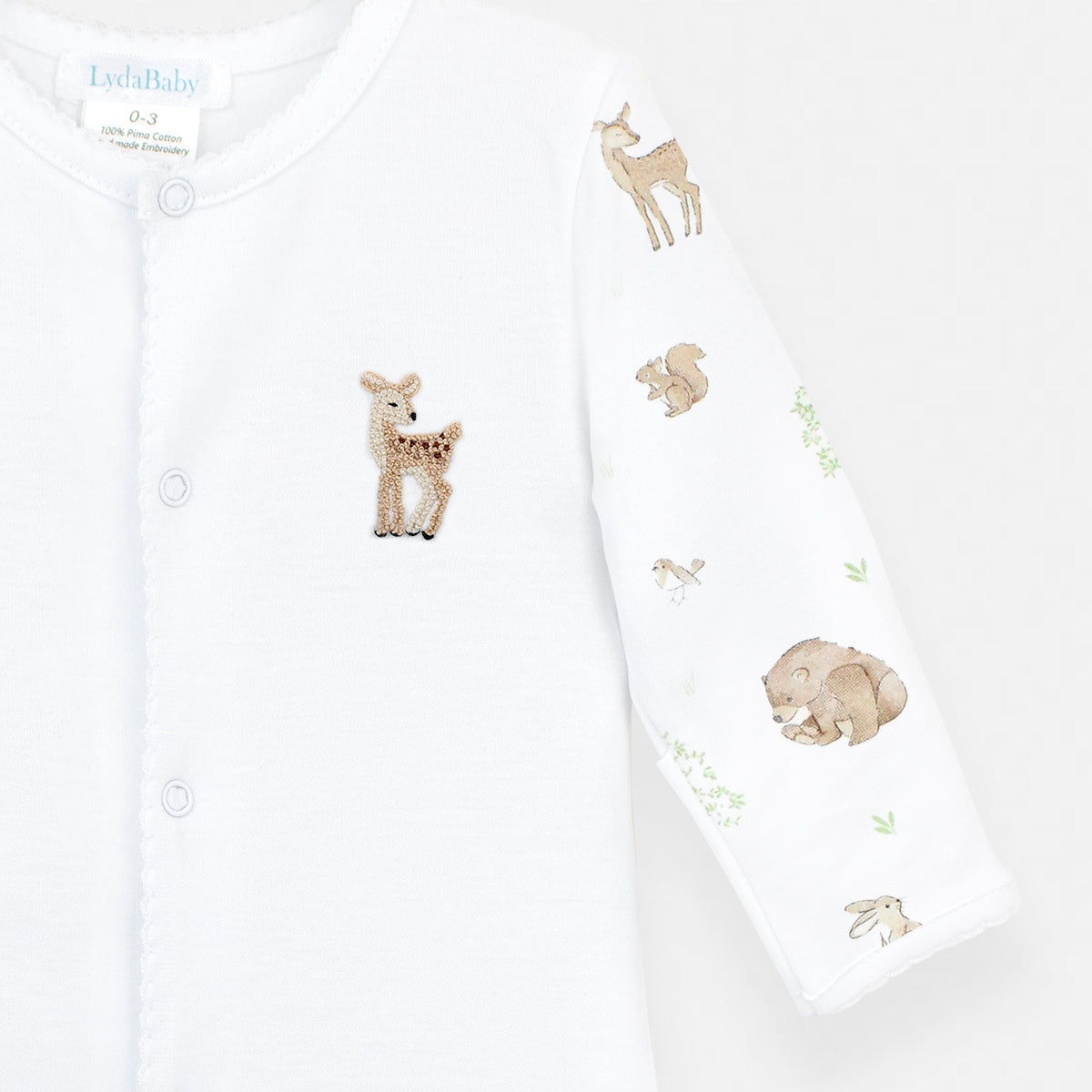 Woodland Friends Embroidery and Printed Footie | Baby Unisex