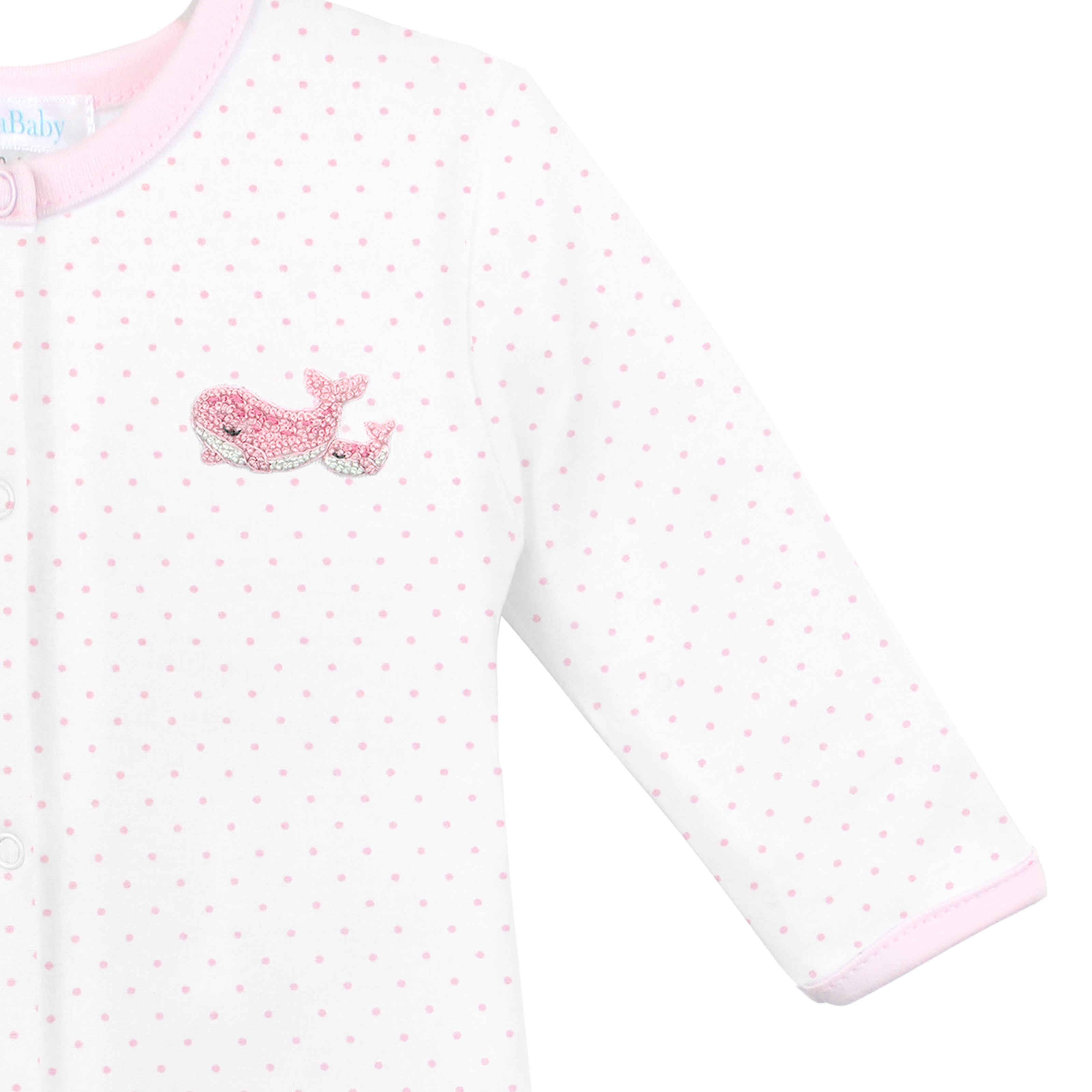 Mama Whale Embroidery and Printed Footie | Baby Girl