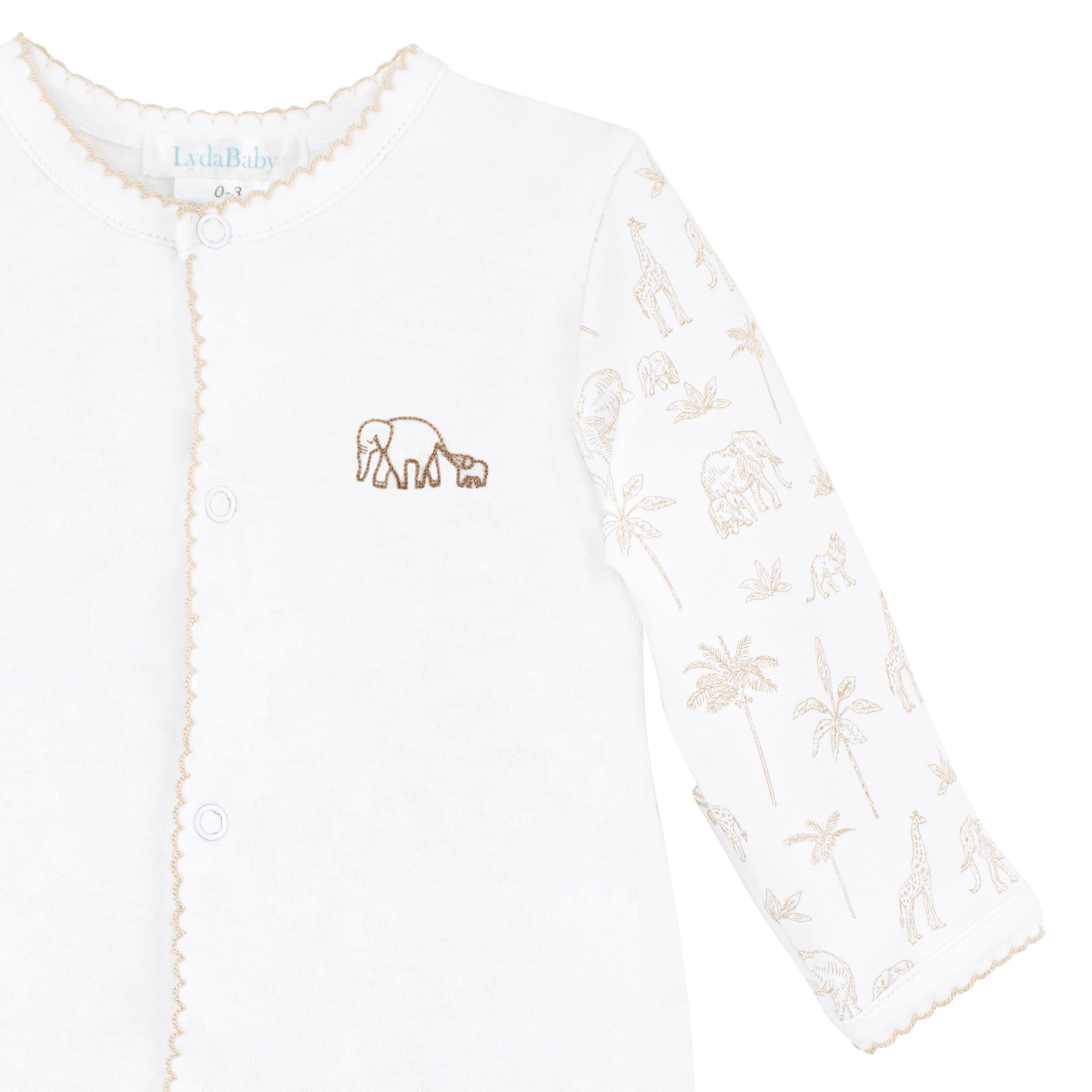 Safari Toile de Jouy Printed and Embroidery Footie | Baby Unisex
