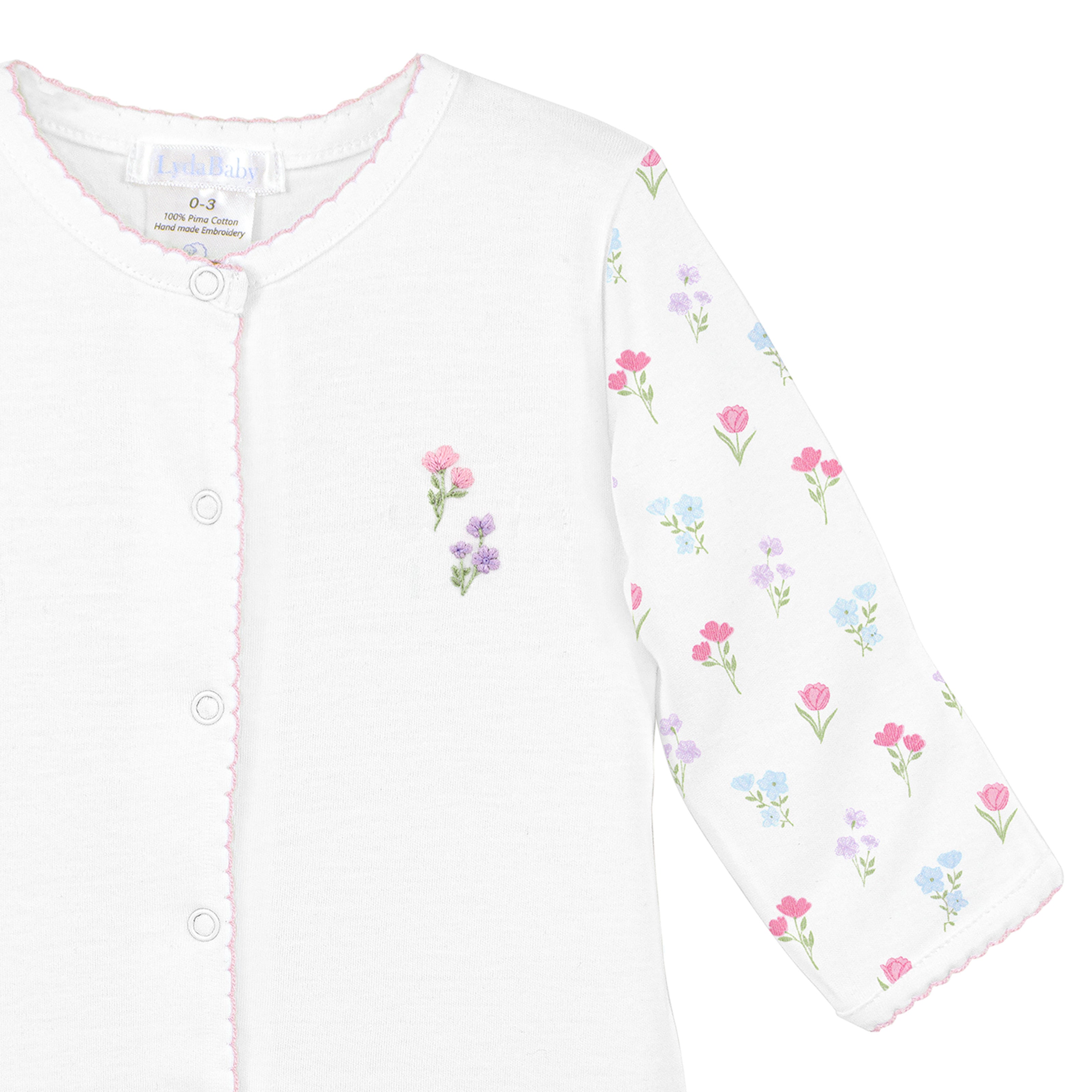 Wildflores Embroidery and Printed Footie | Baby Girl
