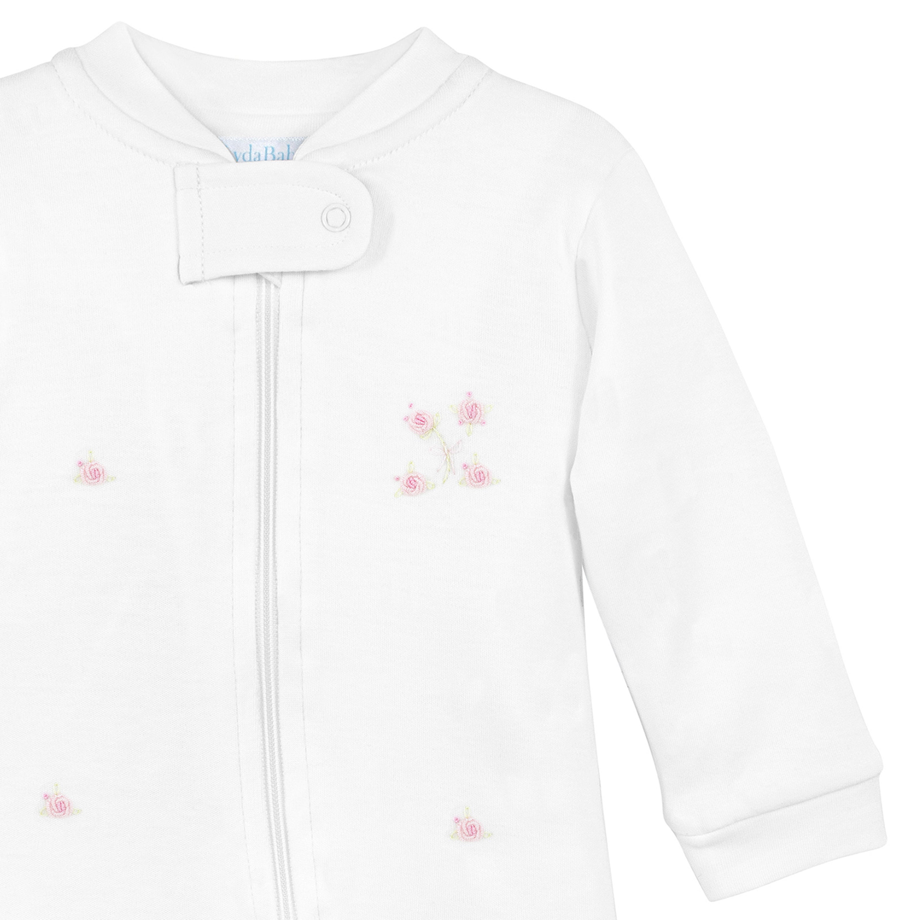 Romantic Roses Embroidery Zipper Footie | Baby Girl