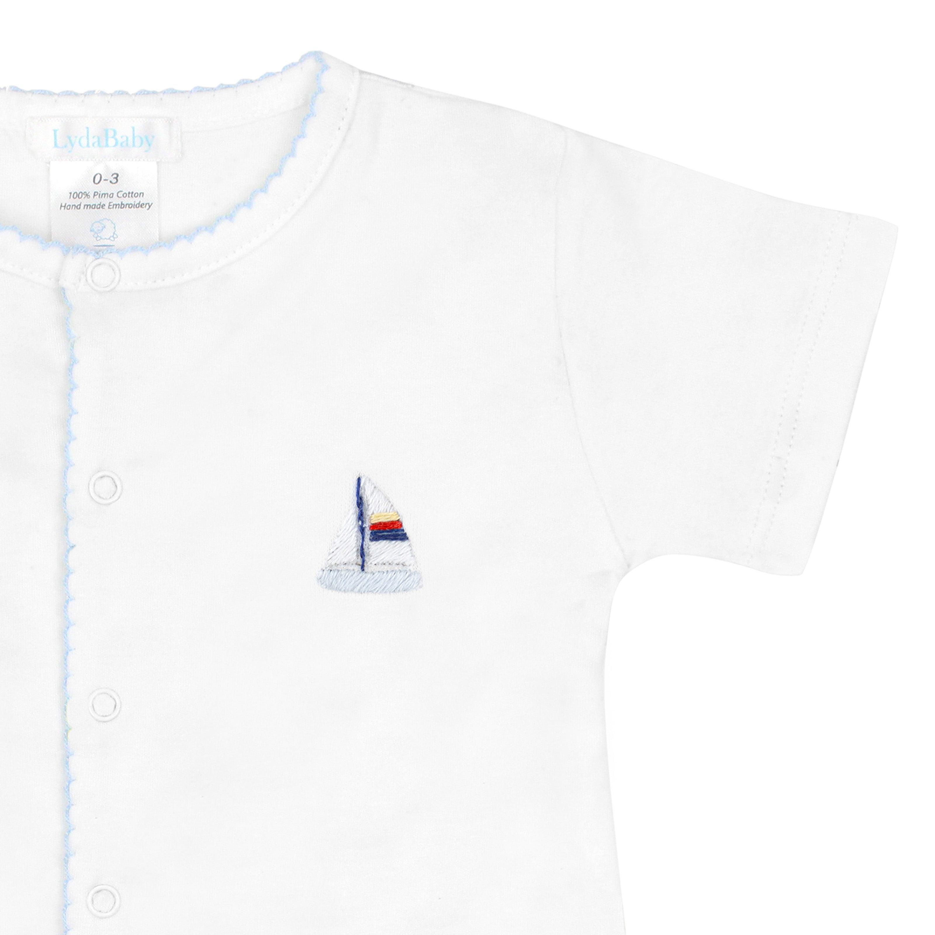 Small Sailboats Embroidery Romper | Baby Boy