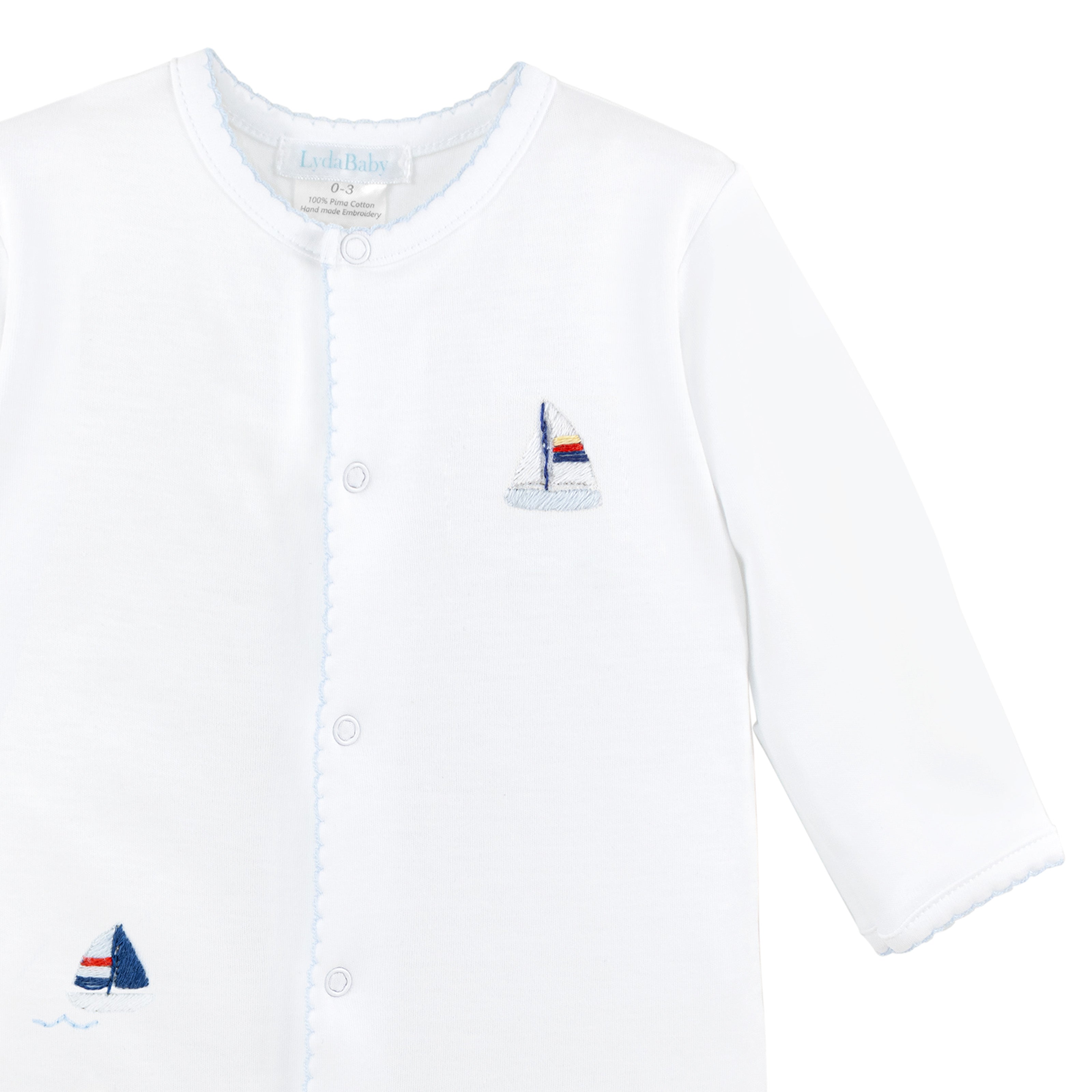 Small Sailboats Embroidery Footie | Baby Boy