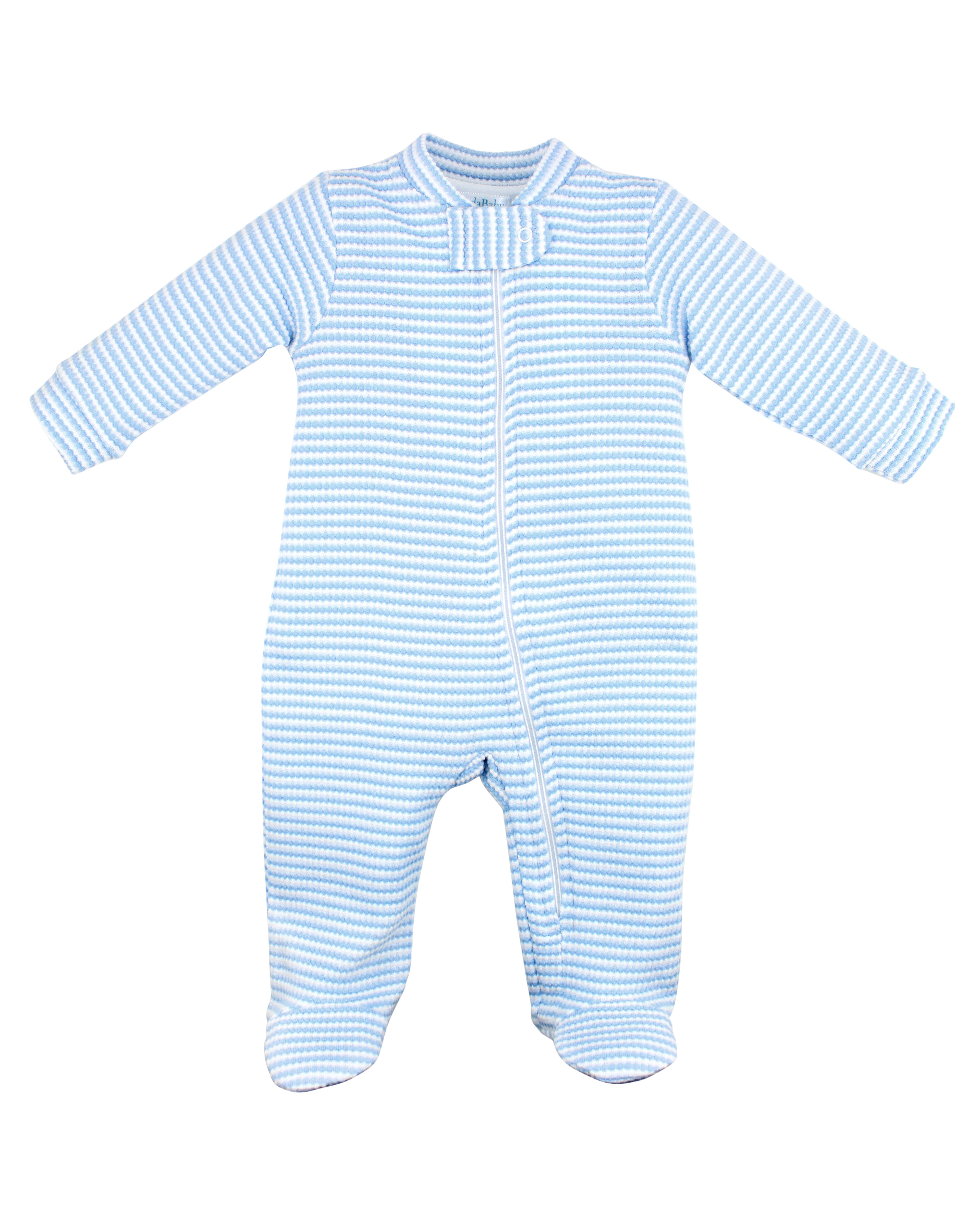 Quilted Lightblue Stripes Zipper Footie | Baby Boy