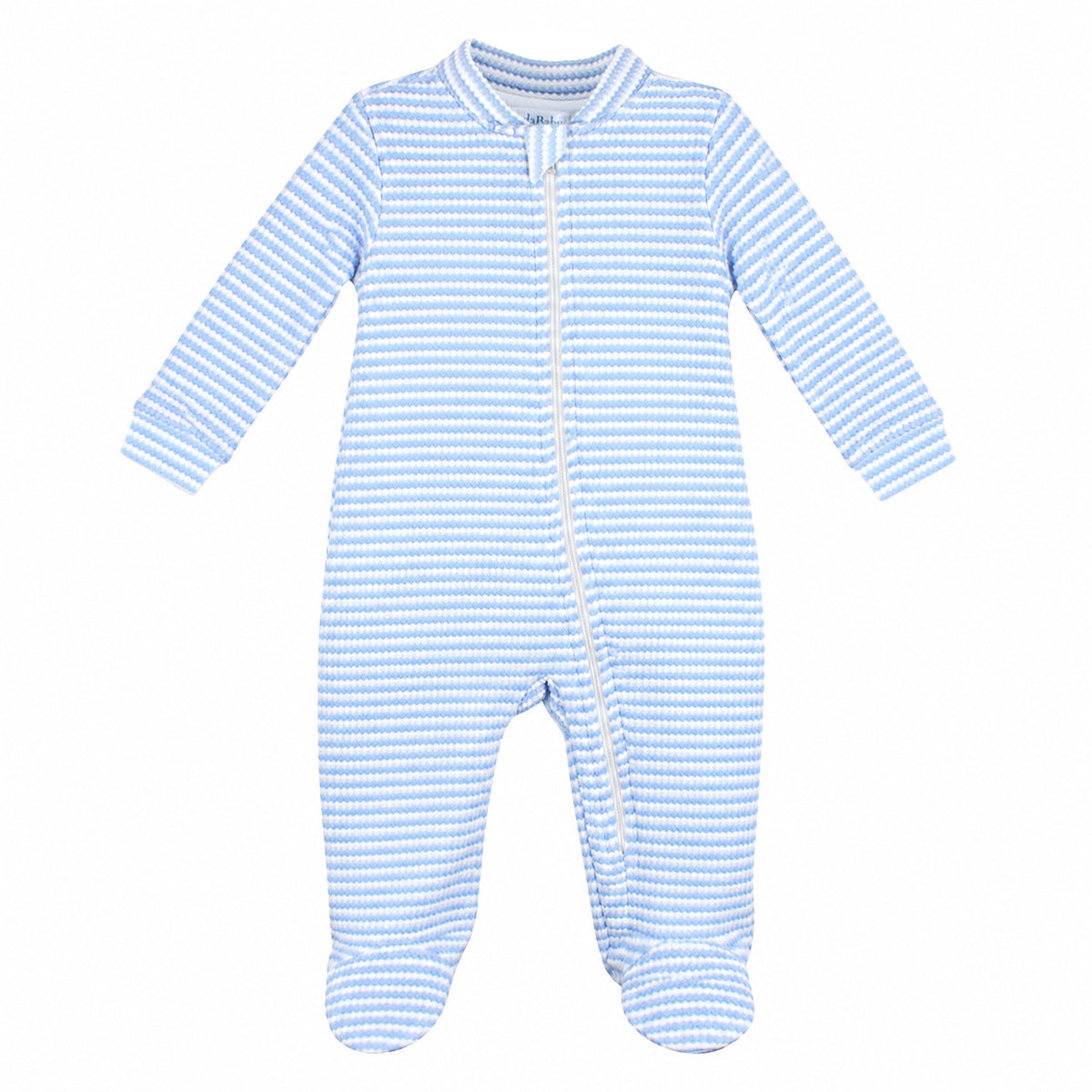 Quilted Lightblue Stripes Zipper Footie | Baby Boy