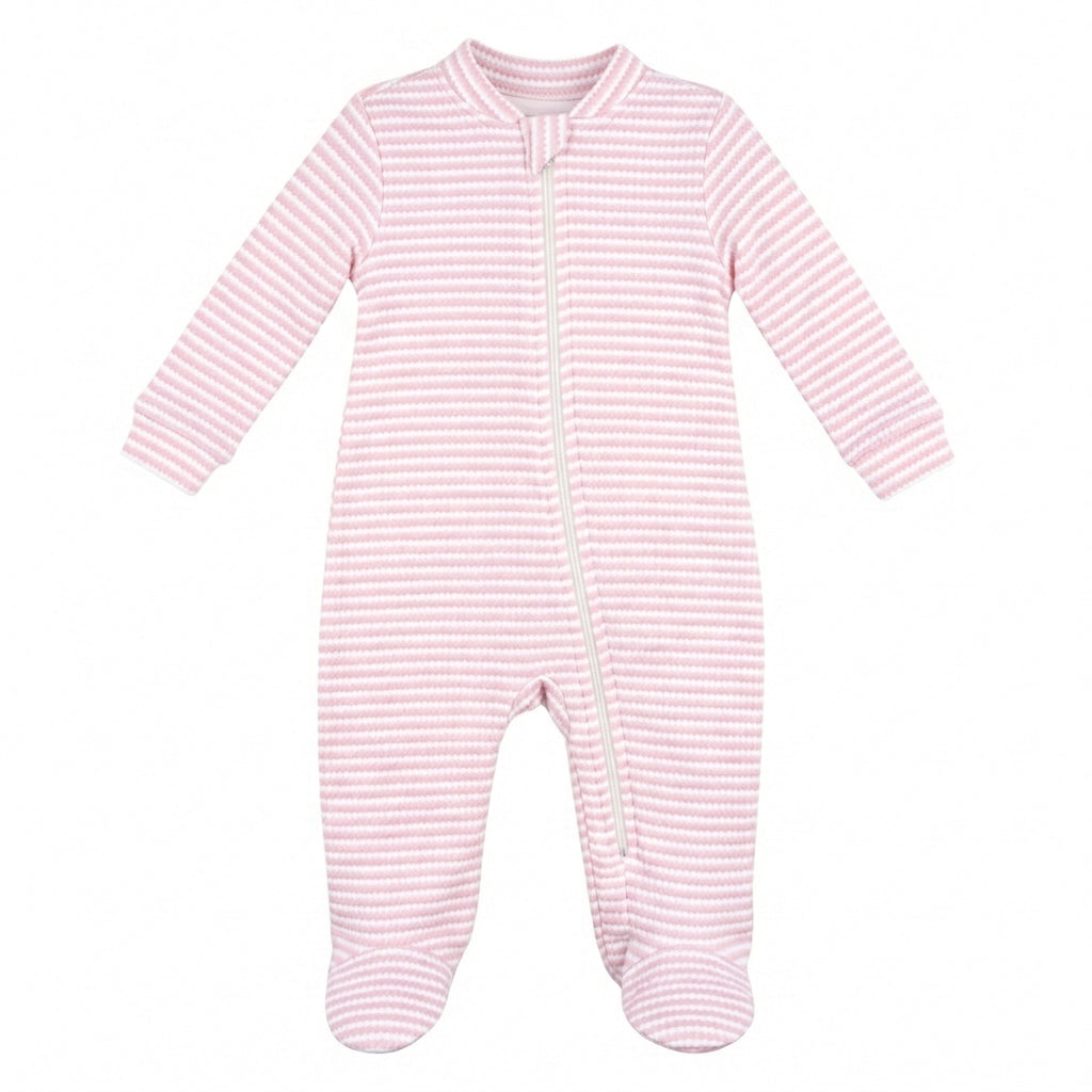 Quilted Pink Stripes Zipper Footie | Baby Girl