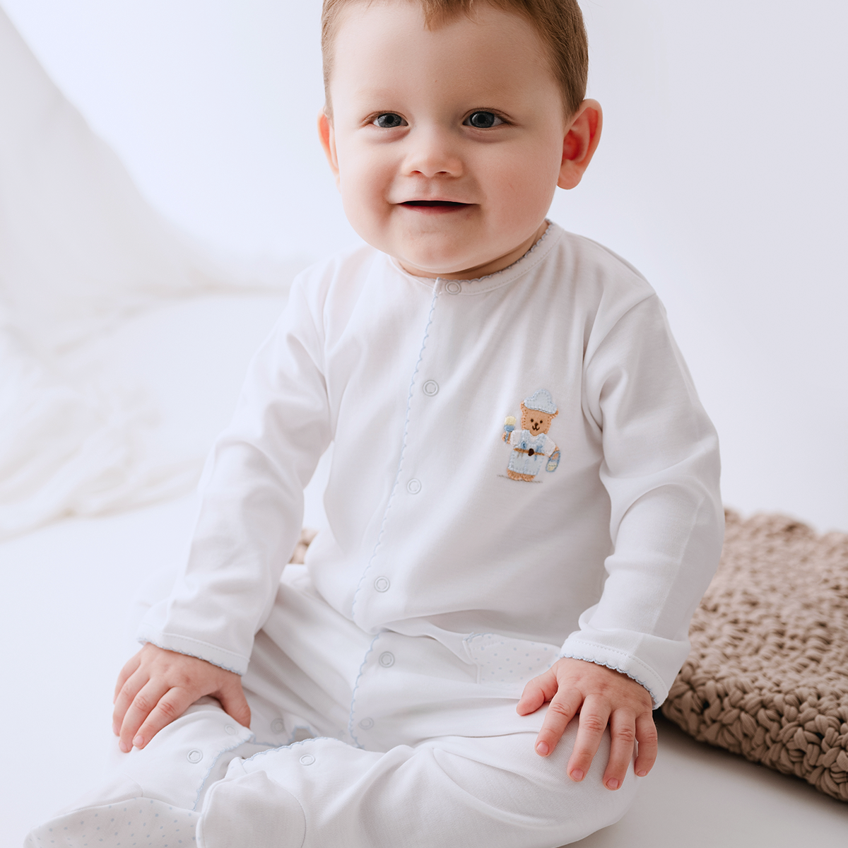 Fixer Bear Embroidery Footie | Baby Boy