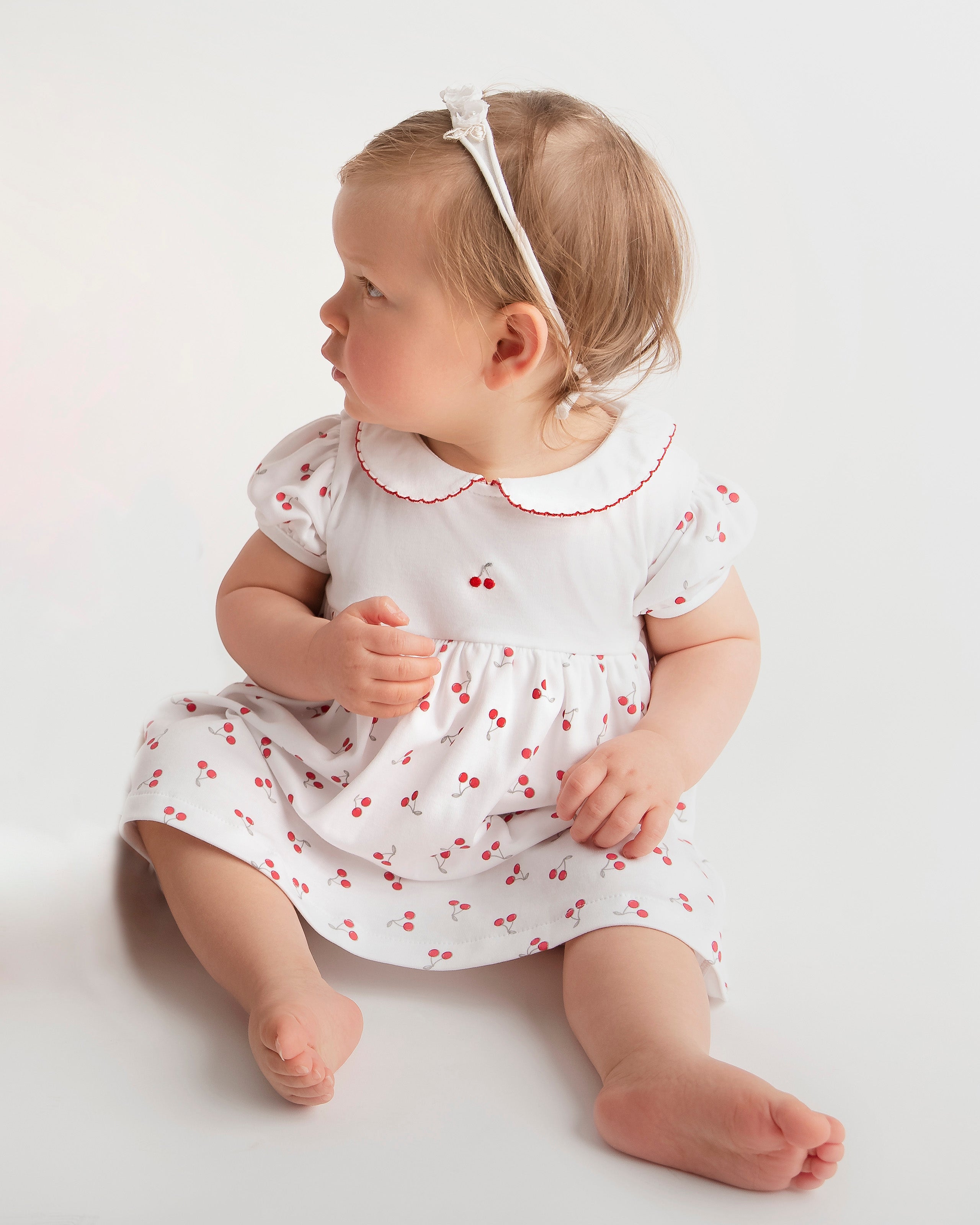 Cherries Embroidery and Printed Dress | Baby Girl