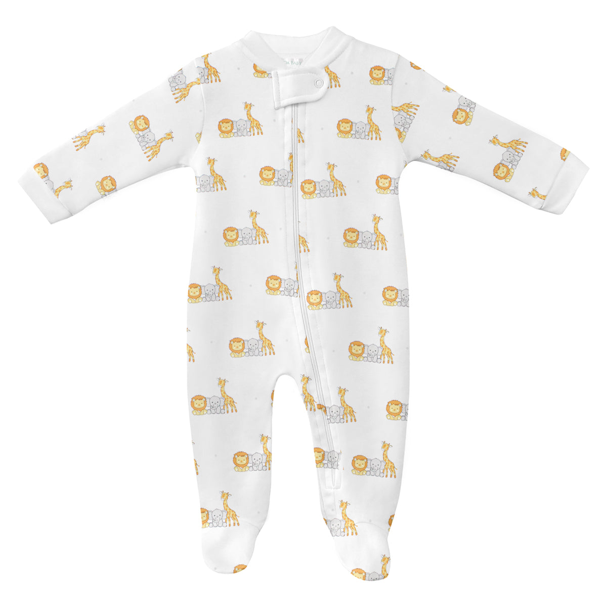 PIMA COTTON-BABY SAFARI ANIMALS ZIPPER FOOTIE