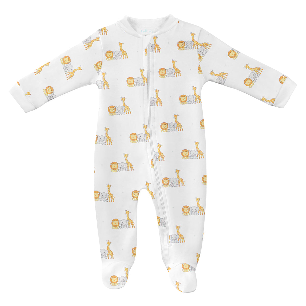 PIMA COTTON-BABY SAFARI ANIMALS ZIPPER FOOTIE UNISEX