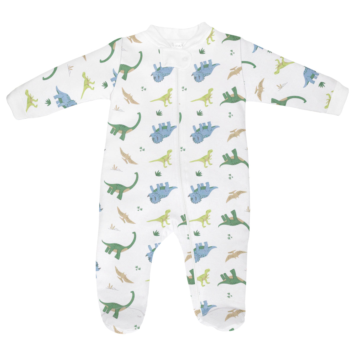 PIMA COTTON-DINO WORD ZIPPER FOOTIE