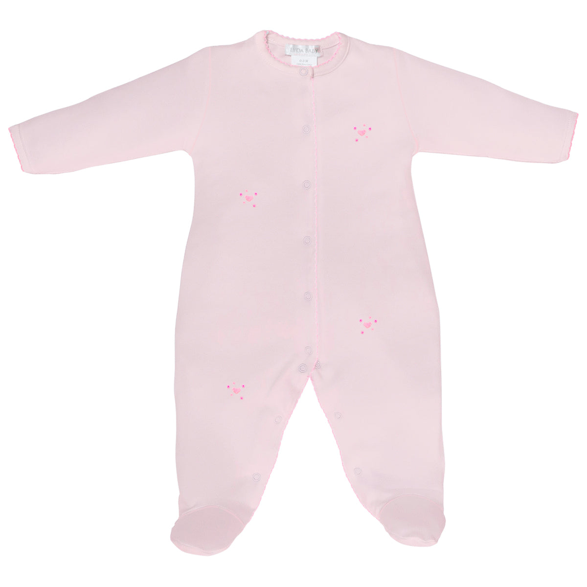PIMA COTTON-PINK BUBBLE HEARTS EMBROIDERY FOOTIE
