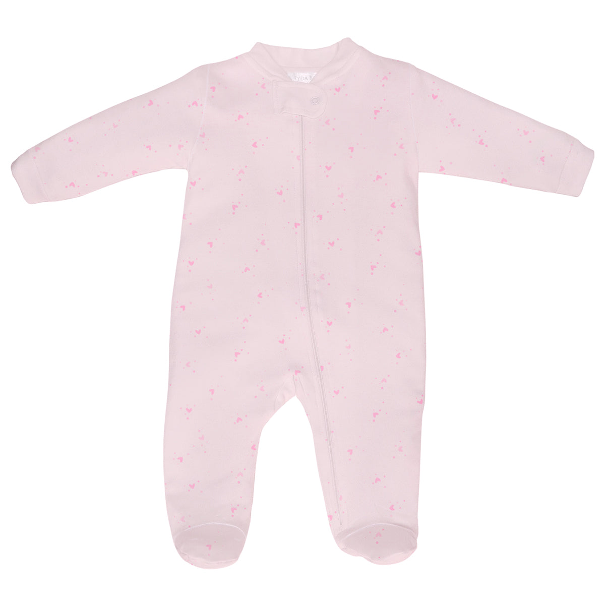 PIMA COTTON-PINK BUBBLE HEARTS ZIPPER FOOTIE