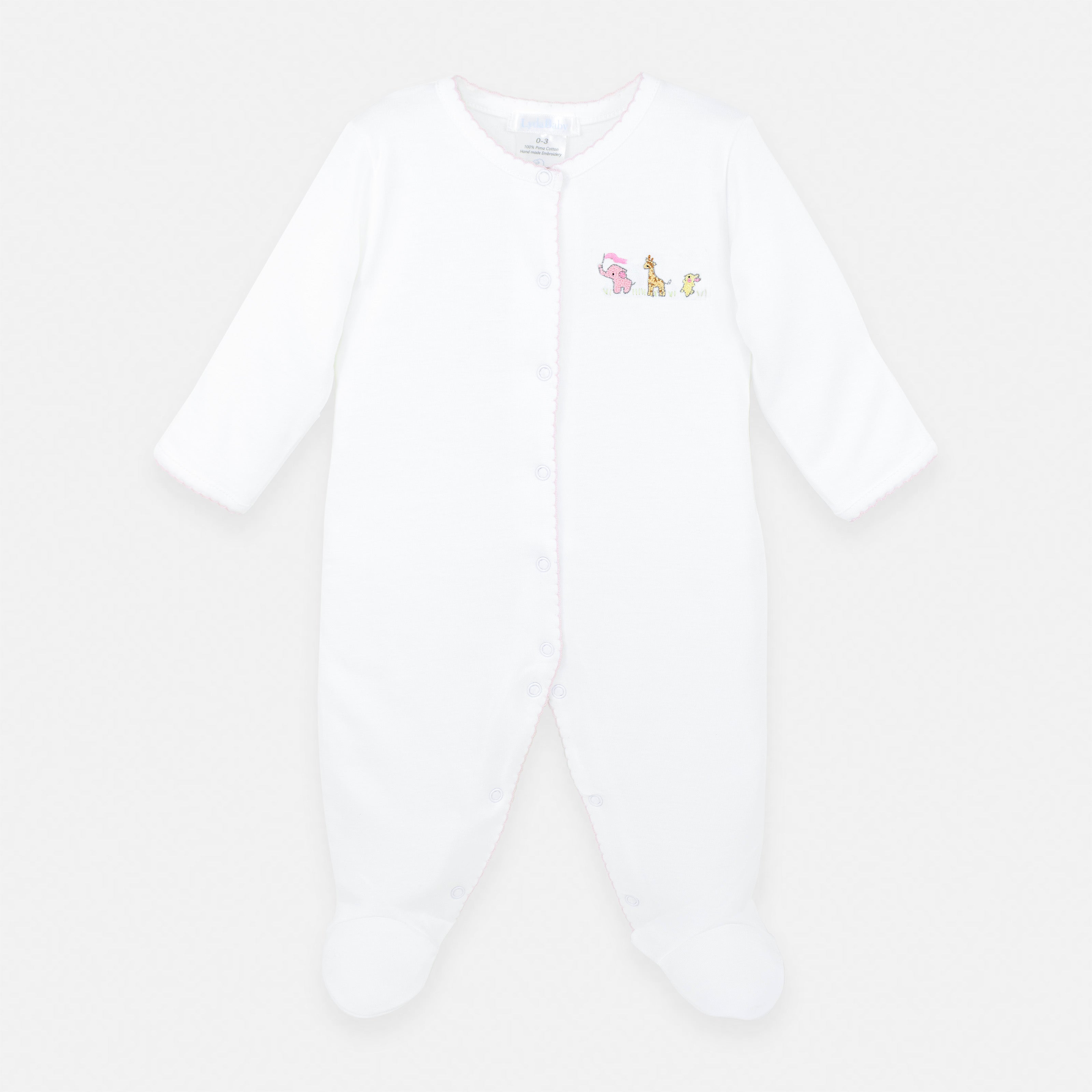 PIMA COTTON Baby Animals Embroidery Footie  GIRL