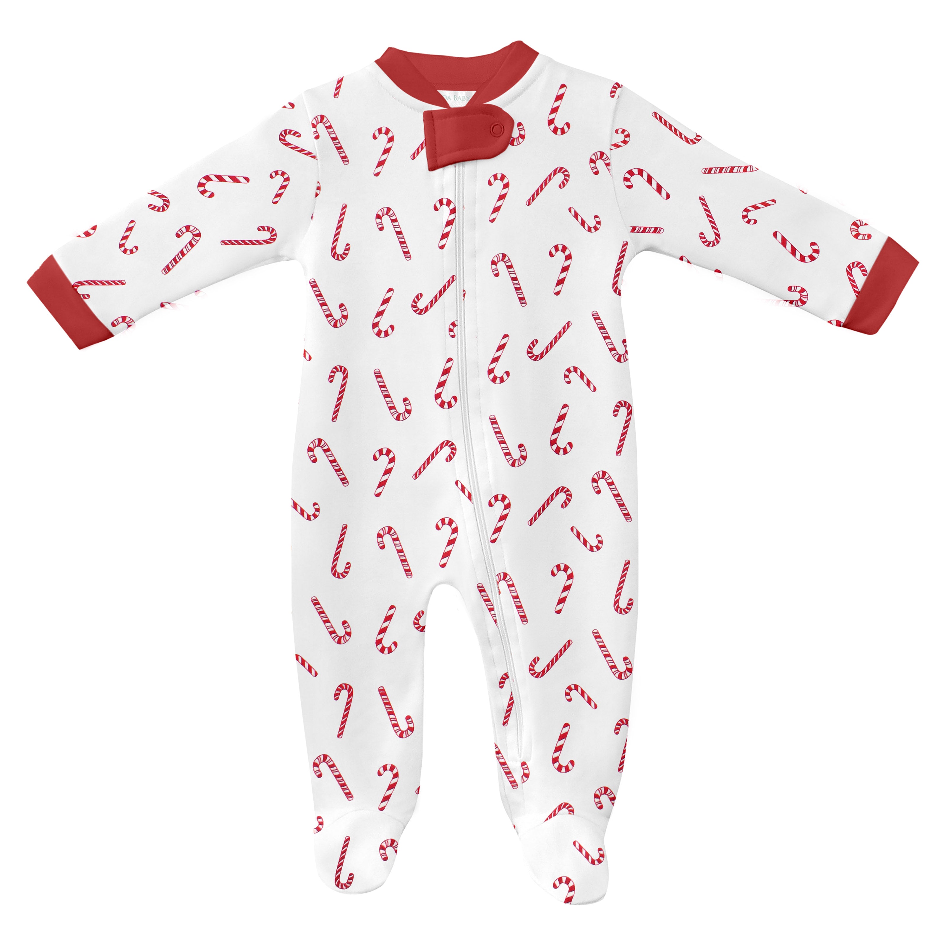 PIMA COTTON Candy Cane Printed Zipper Footie