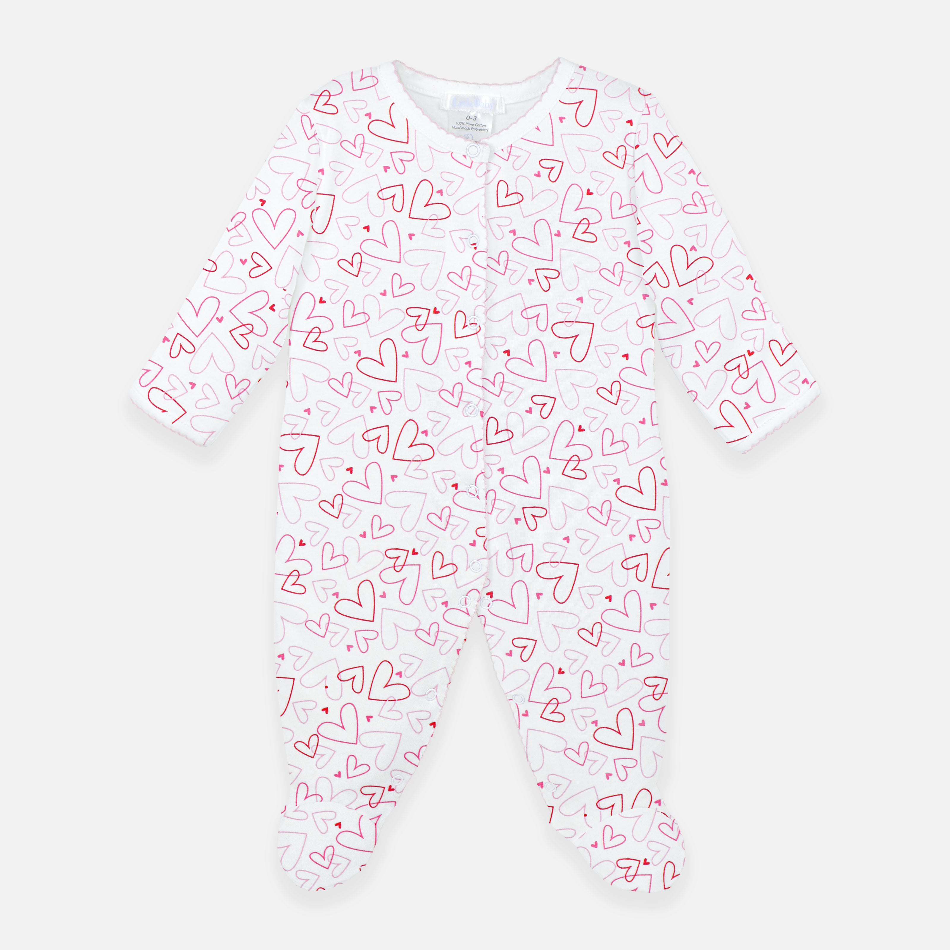 PIMA COTTON Doodle Hearts Printed footie GIRL