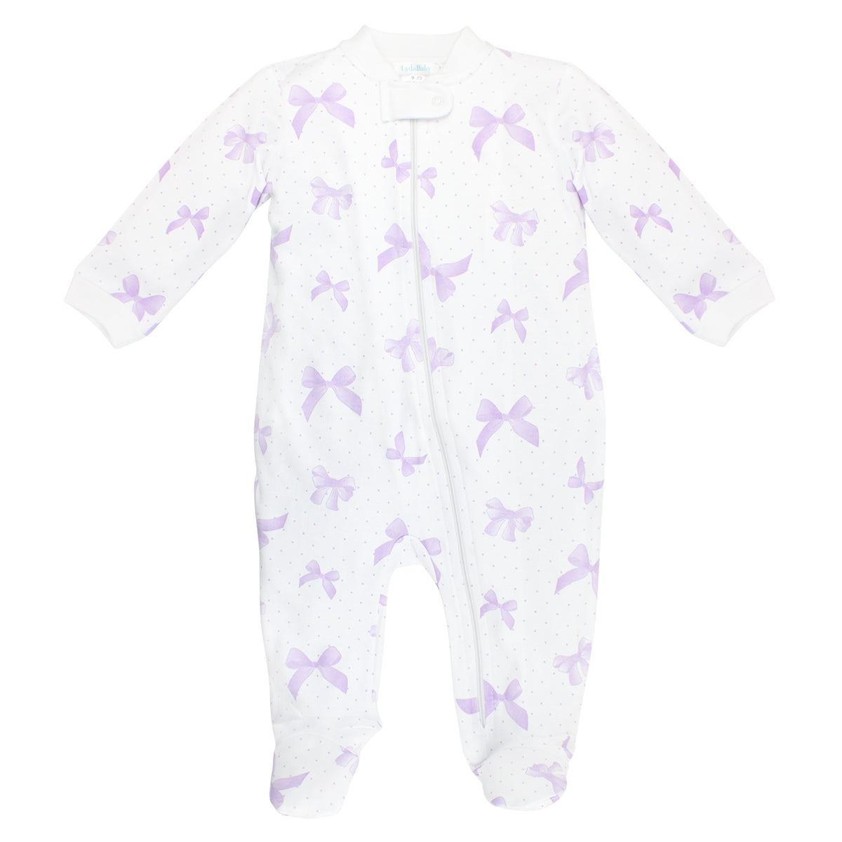 PIMA COTTON LILA BOWS ZIPPER FOOTIE