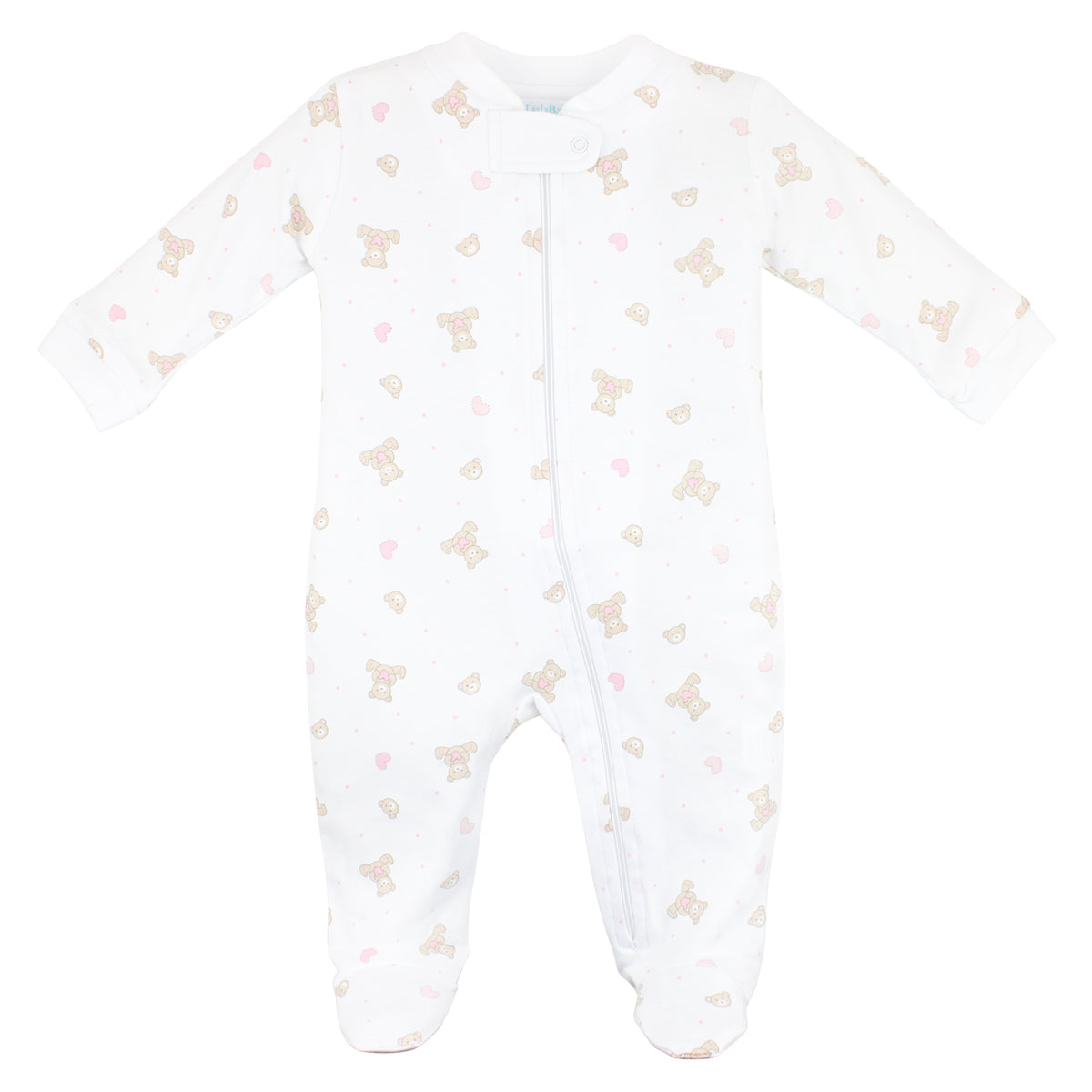 PIMA COTTON LOVE TEDDY PRINTED ZIPPER FOOTIE GIRL