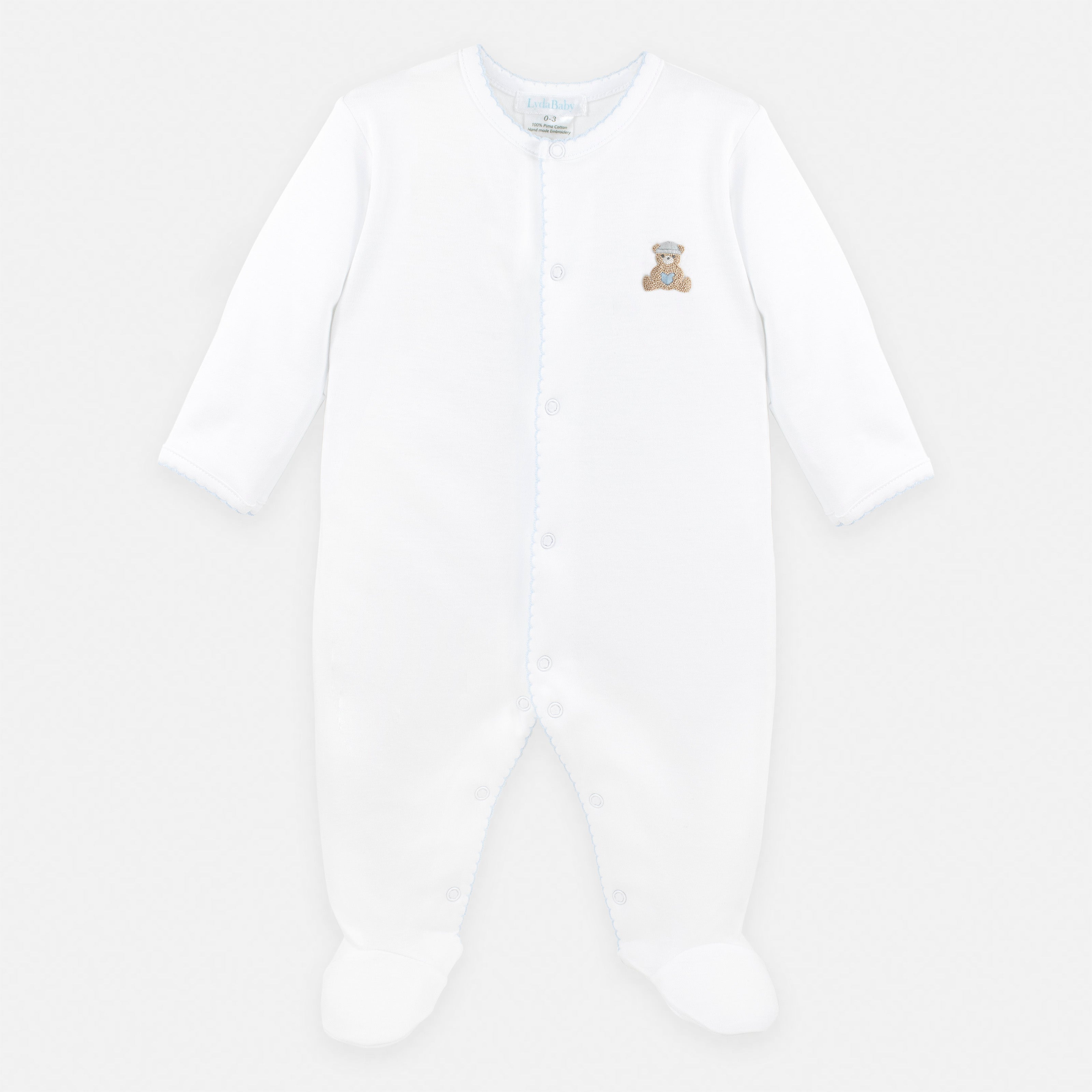 PIMA COTTON Love Teddy Embroidery Footie