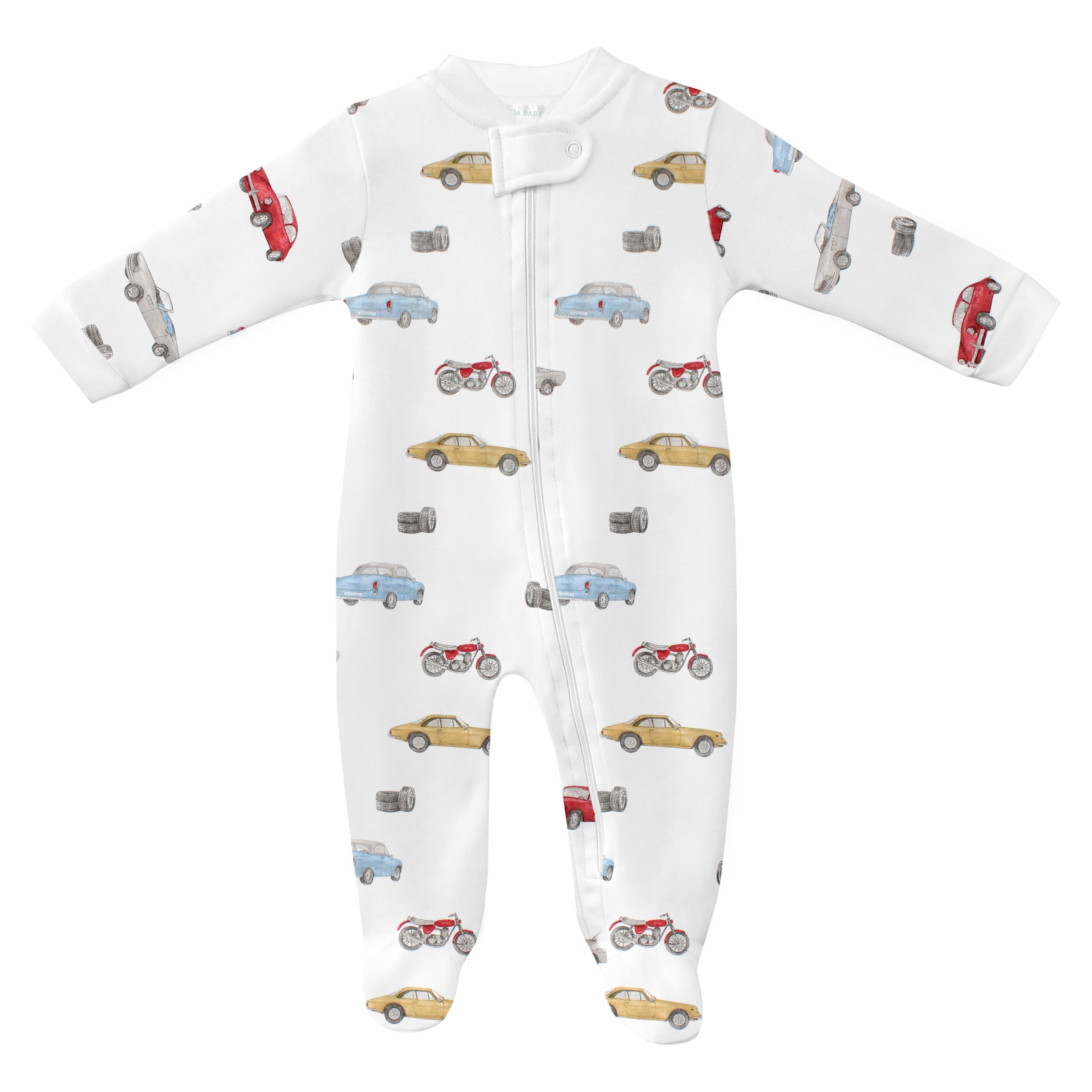 PIMA COTTON Motor Lover Printed Zipper Footie 