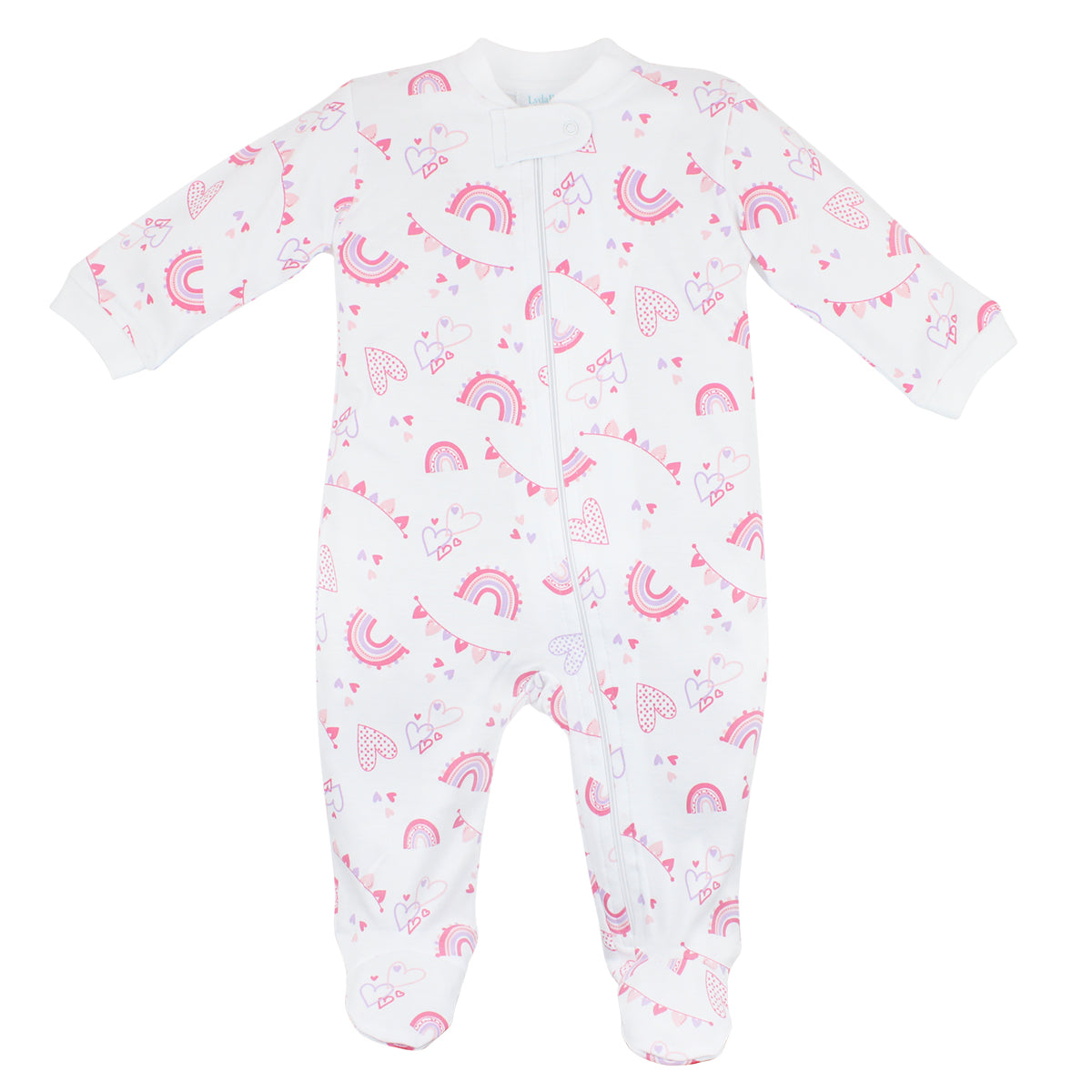 PIMA COTTON RAINBOWS AND HEART PRINTED ZIPPER FOOTIE