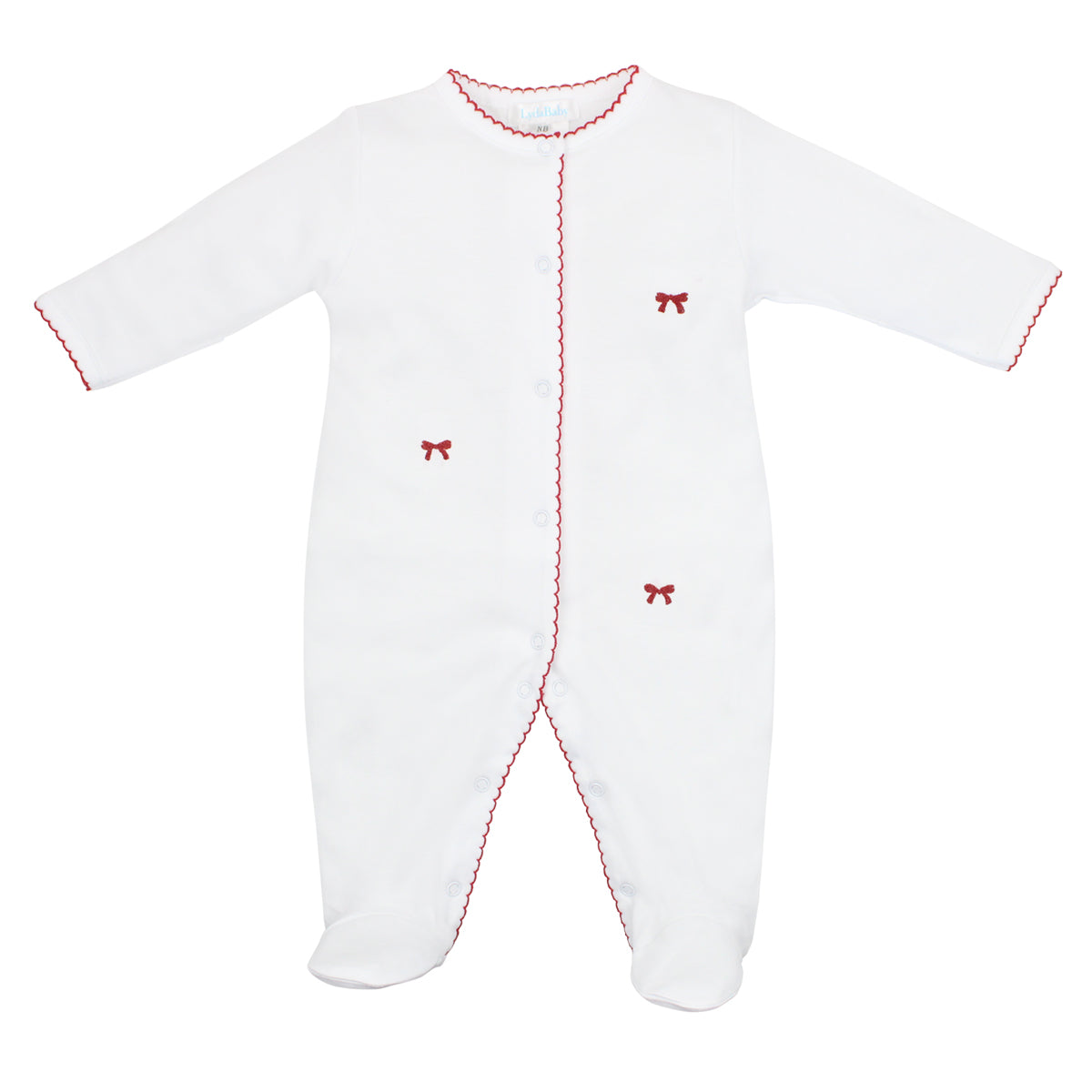 PIMA COTTON RED TINY BOWS EMBROIDERY FOOTIE