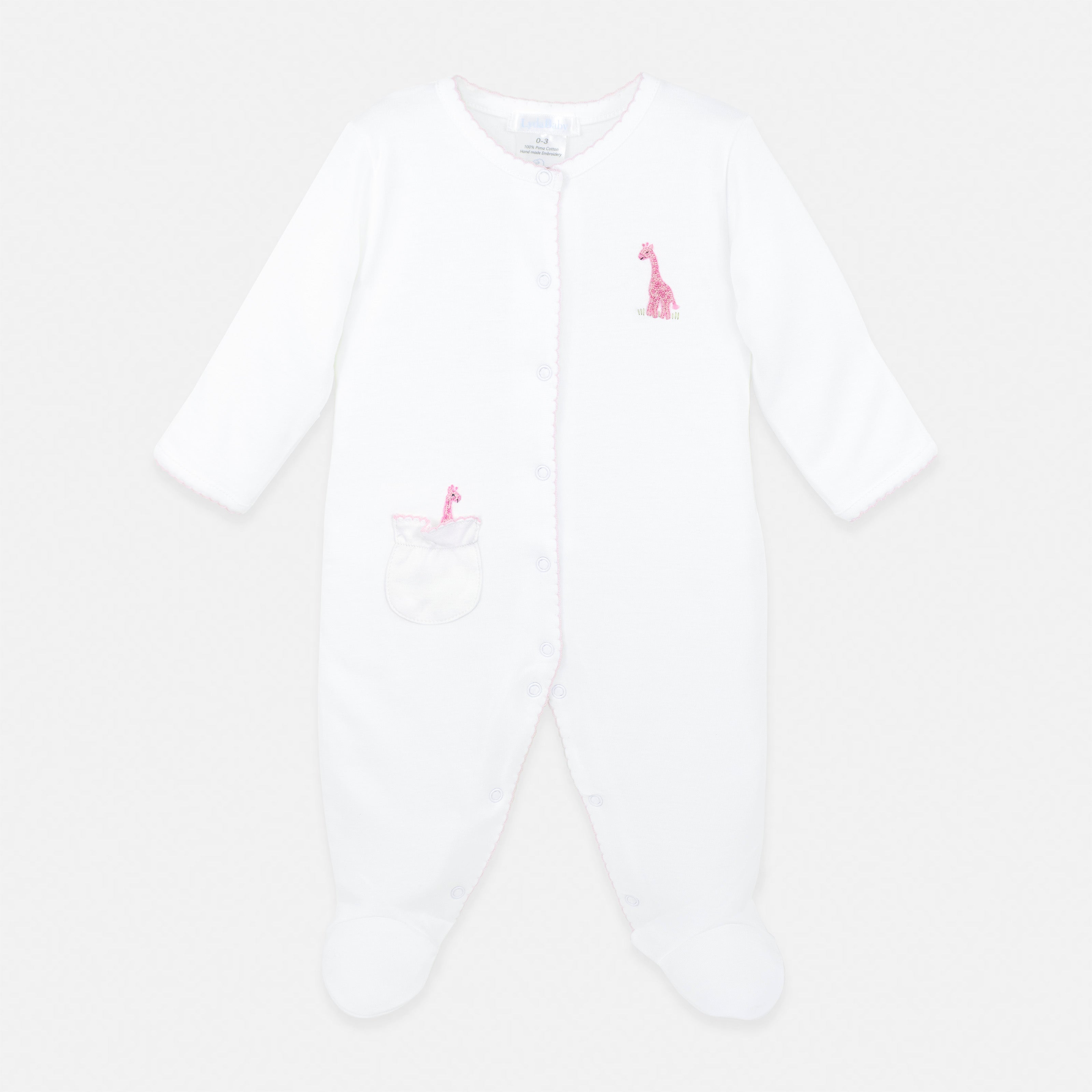 PIMA COTTON Safari Pink Animals Embroidery Footie