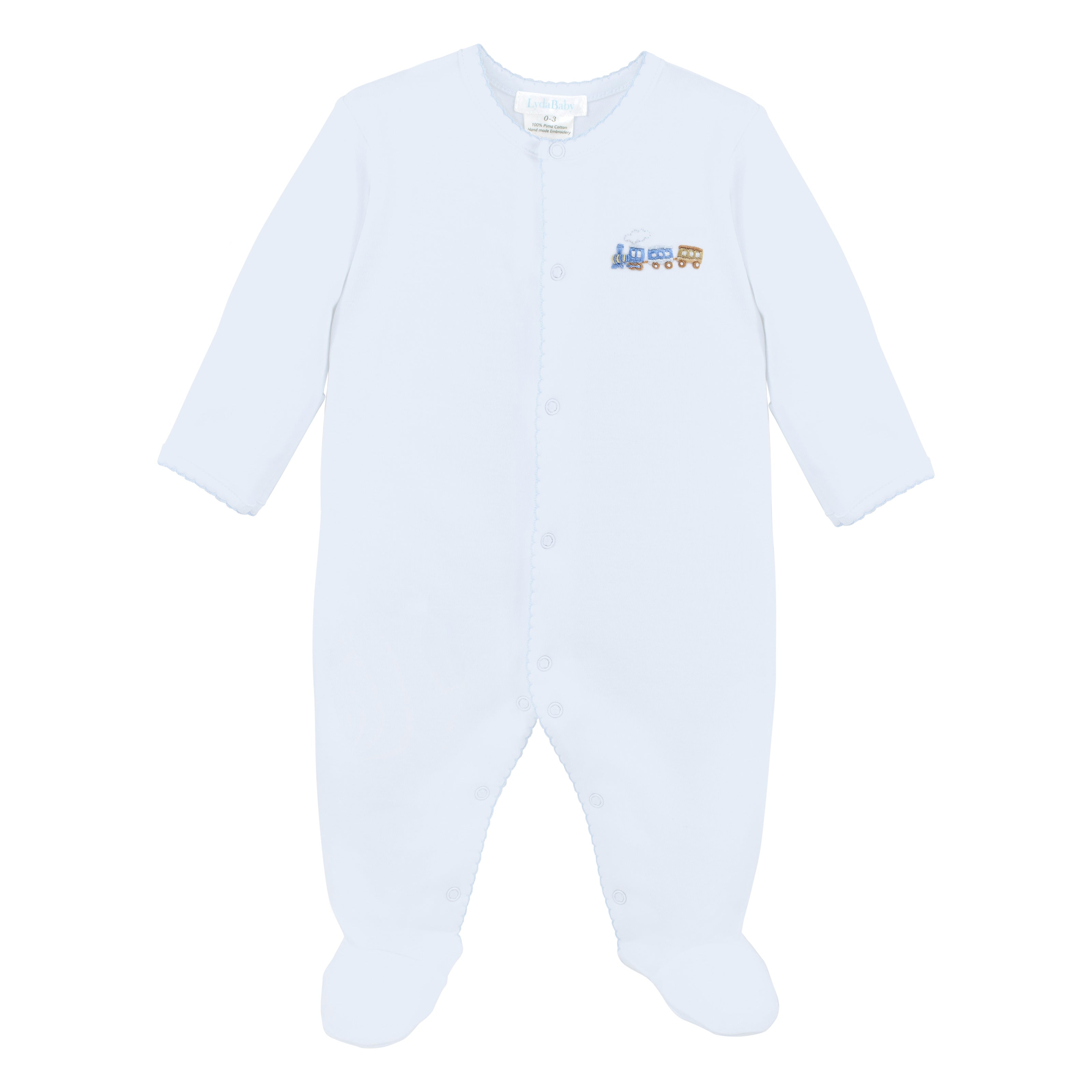 PIMA COTTON Train Embroidery Footie Baby Boy