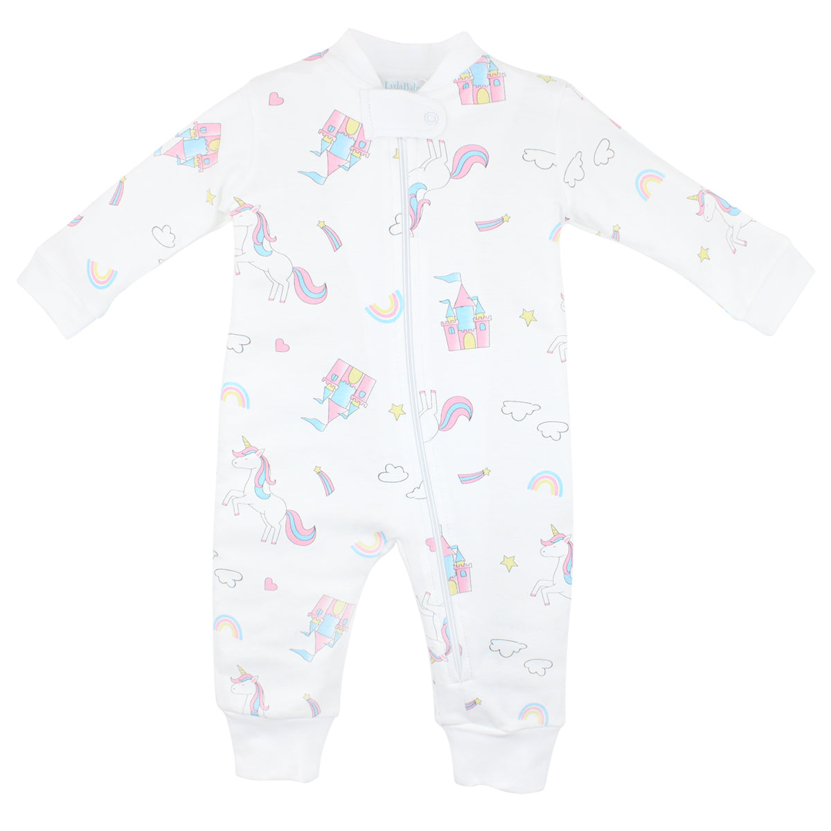 PIMA COTTON UNICORNS AND RAINBOWS ZIPPER FOOTIE