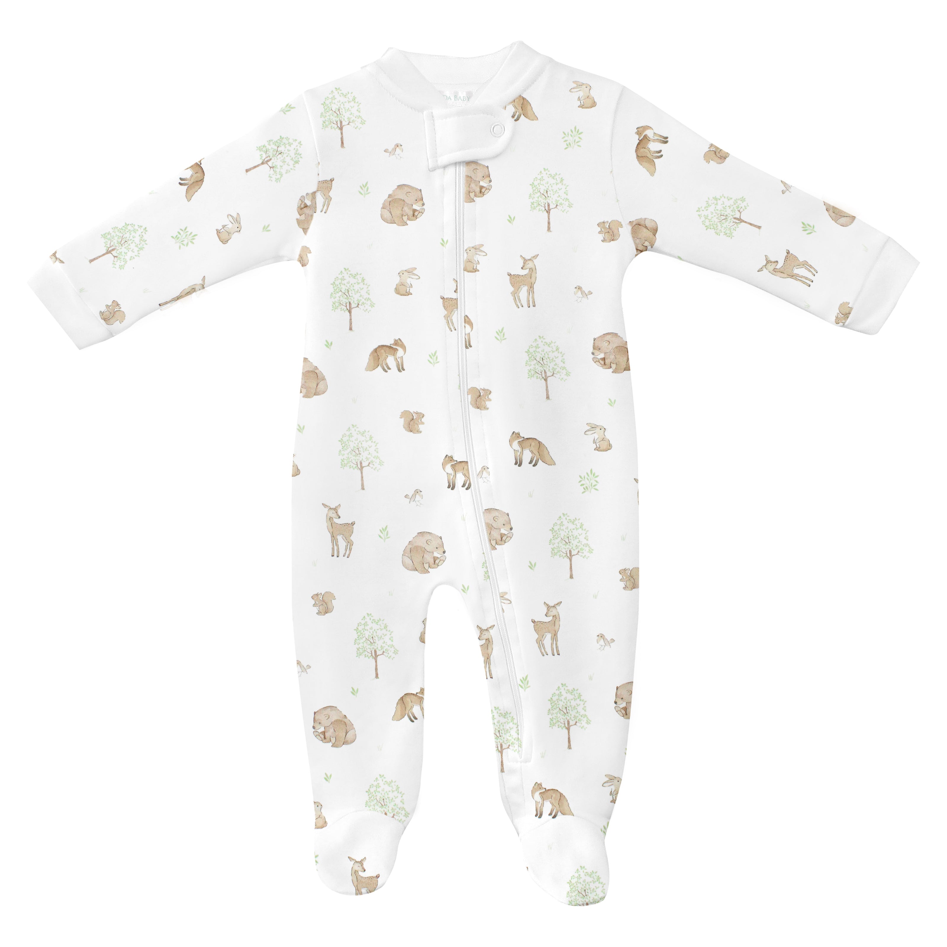 PIMA COTTON Woodland Friends Printed Zipper Footie