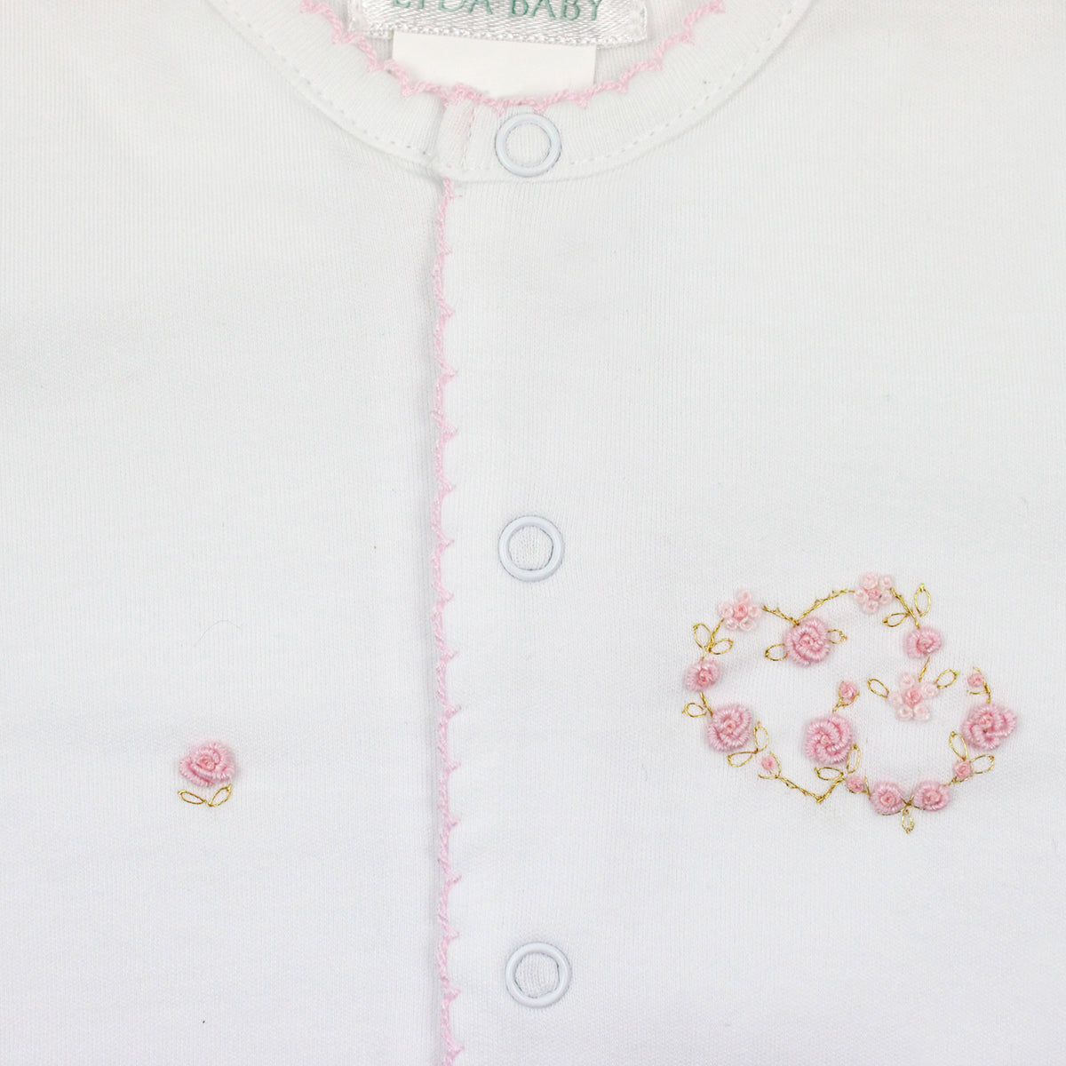 Heart of Flowers Embroidery Footie | Baby Girl