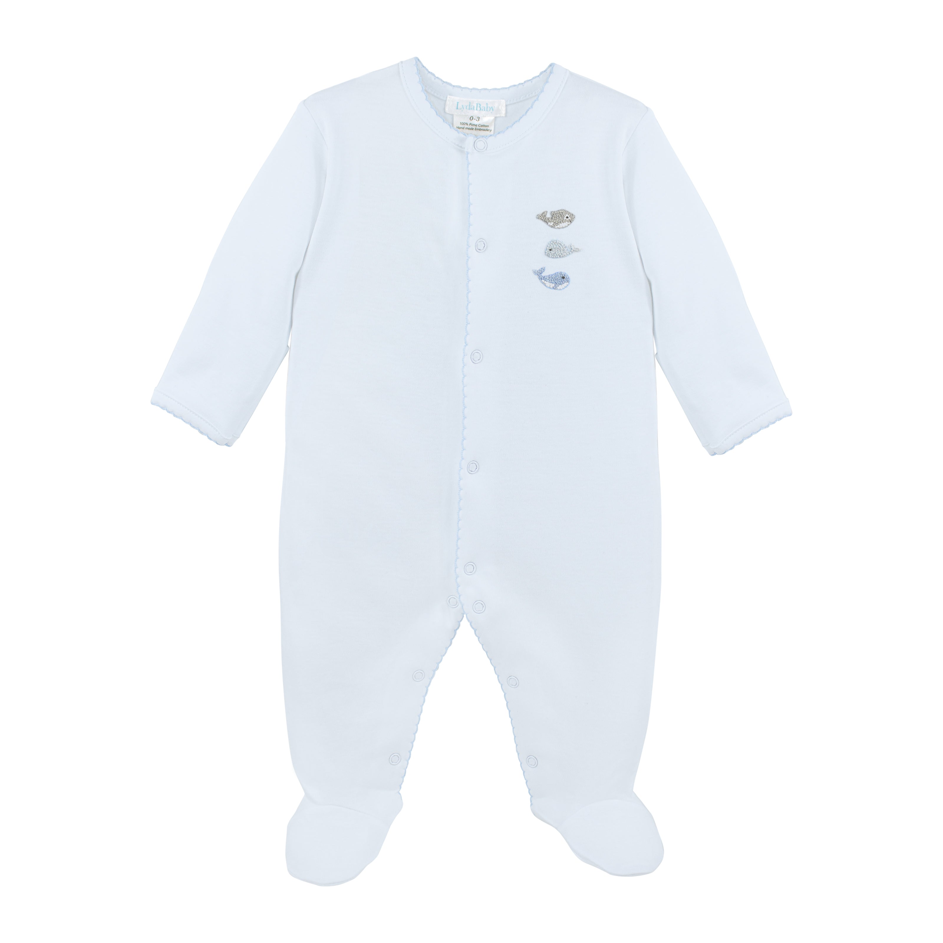 Cute Tiny Whales Embroidery Footie | Baby Boy