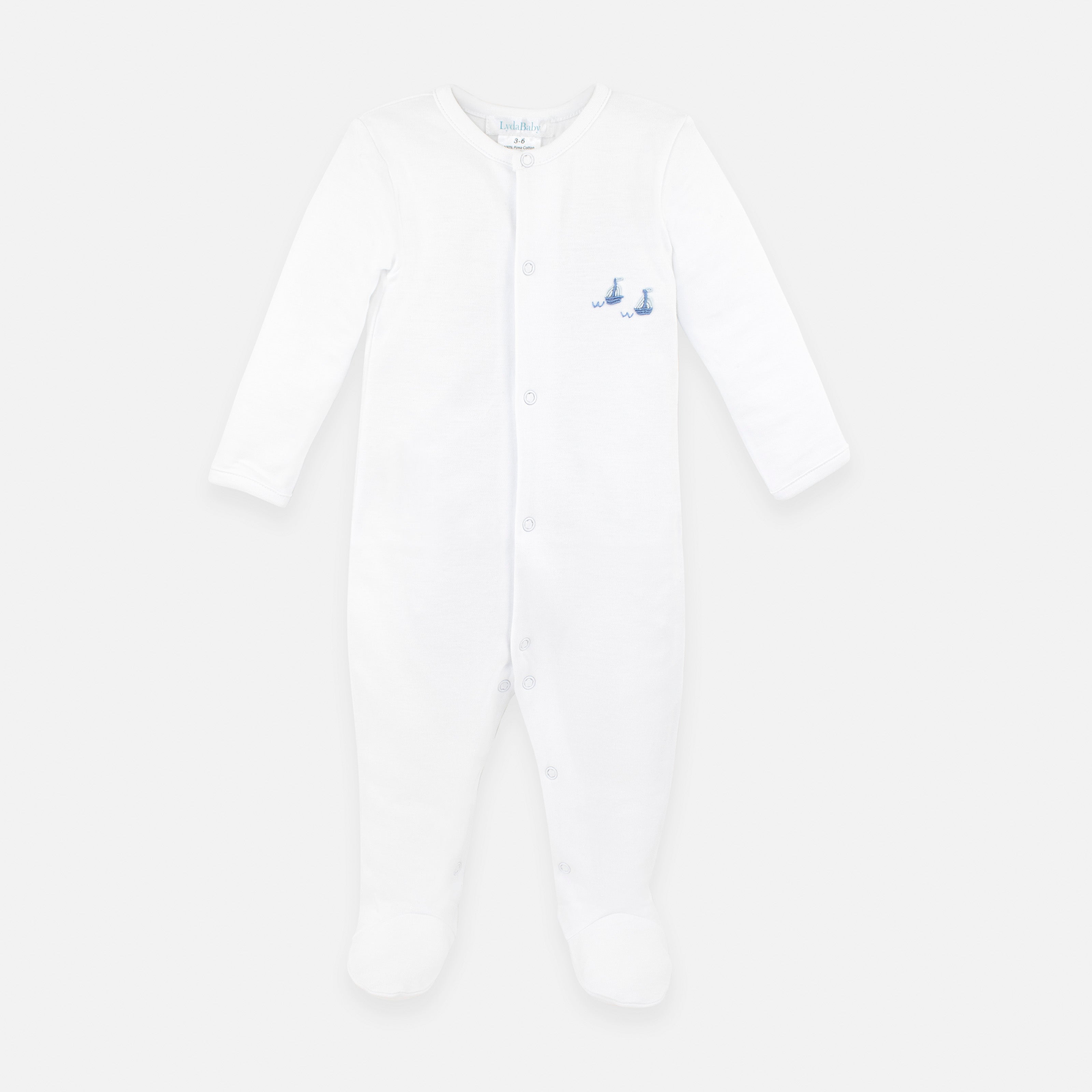 Graceful Saolboats Embroidery Footie | Baby Boy